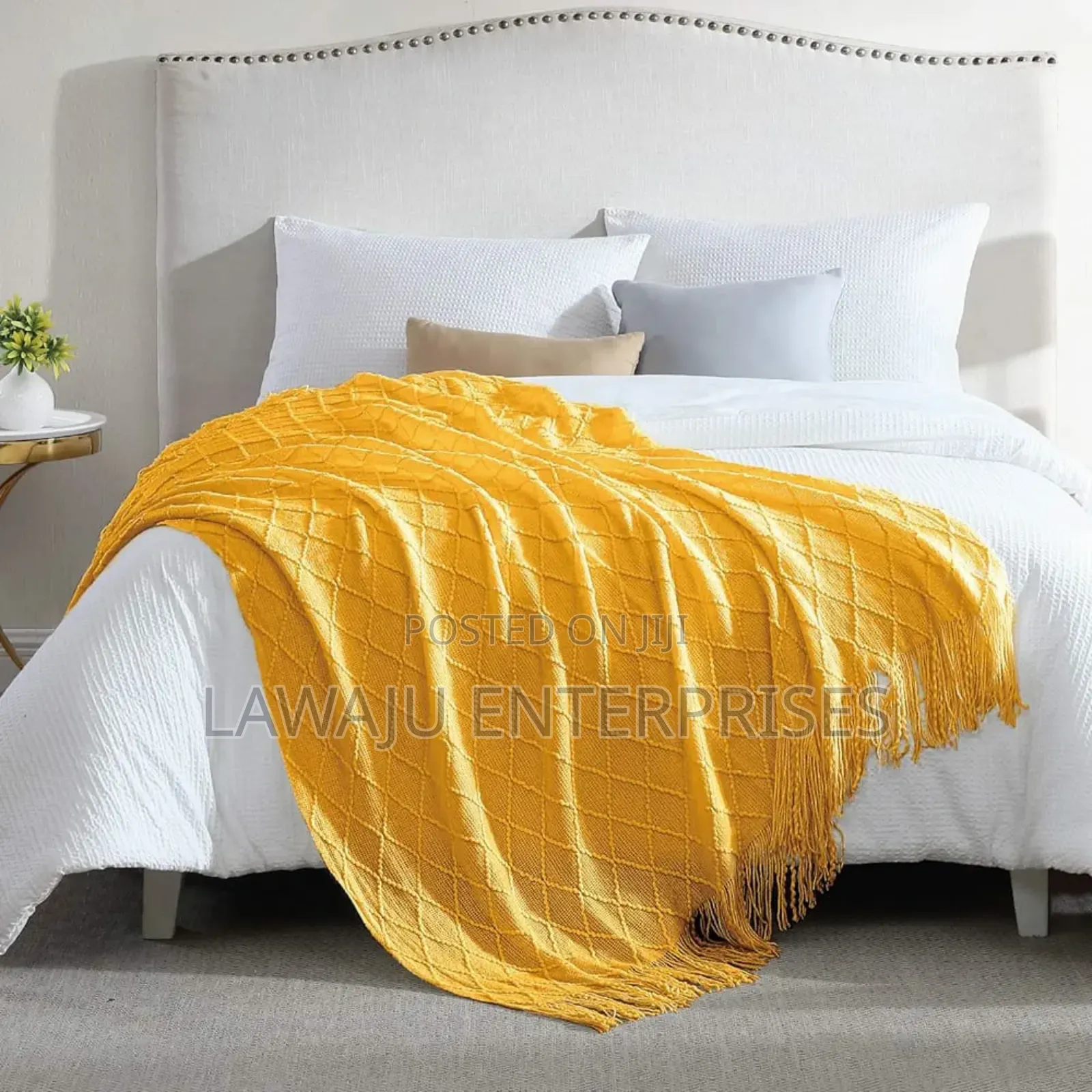 Yellow Knitted Throw Blanket