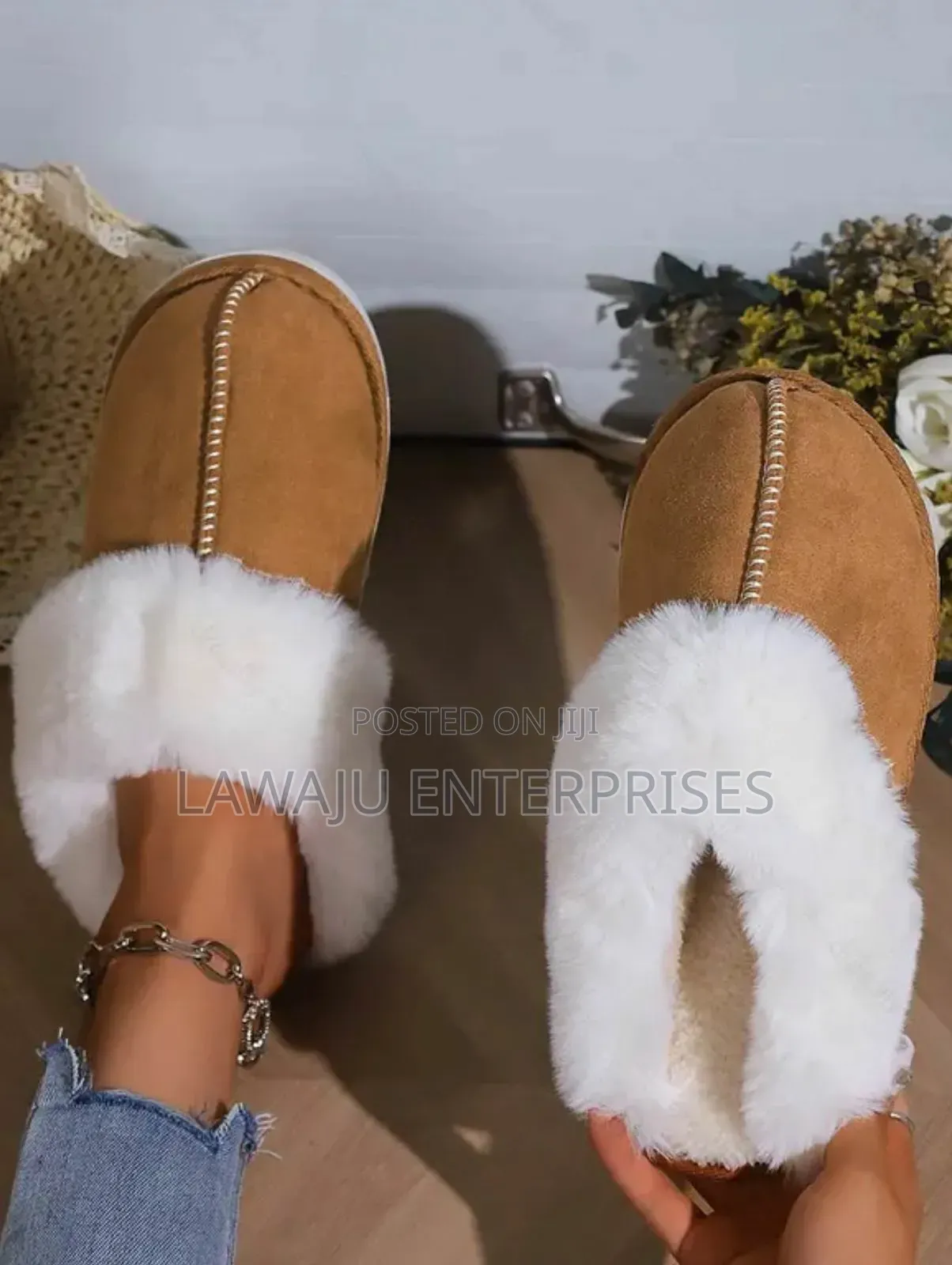 Brown Cashmere Fur Indoor Shoes