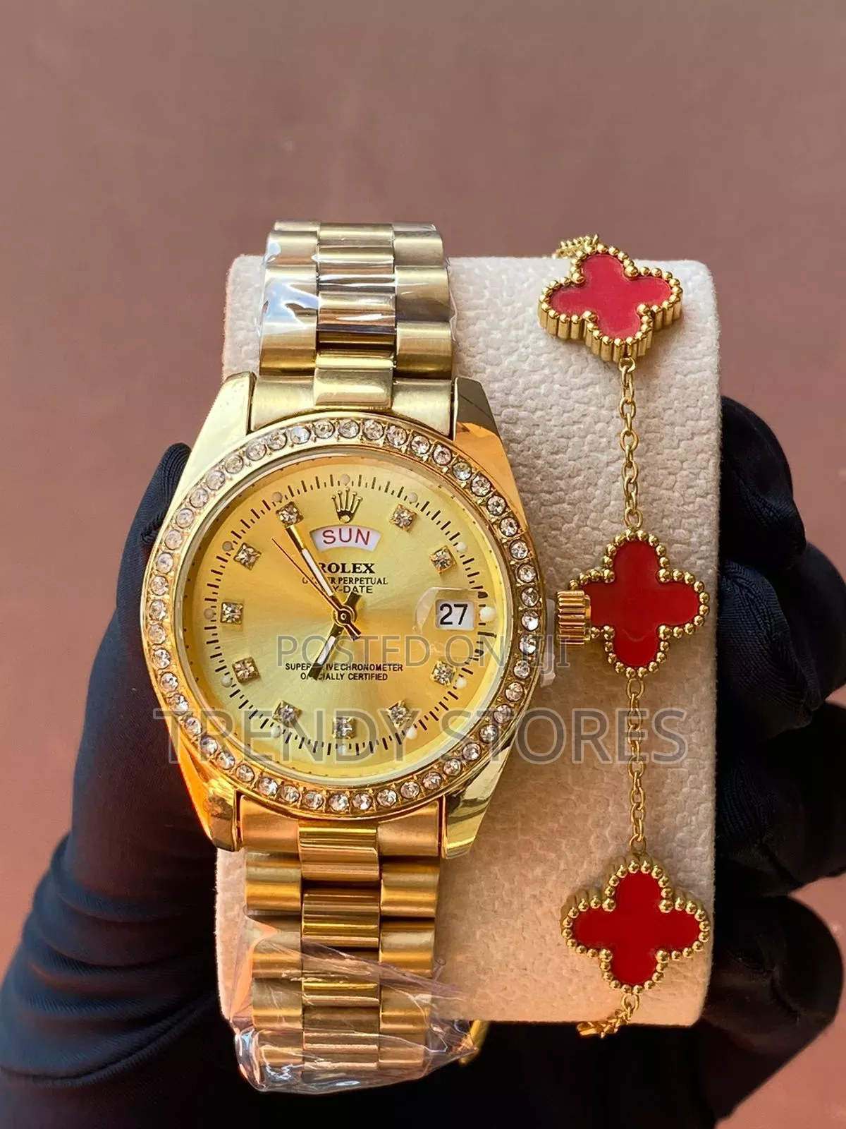 Gold Iced Ladies Rolex Watch With Bracelet
