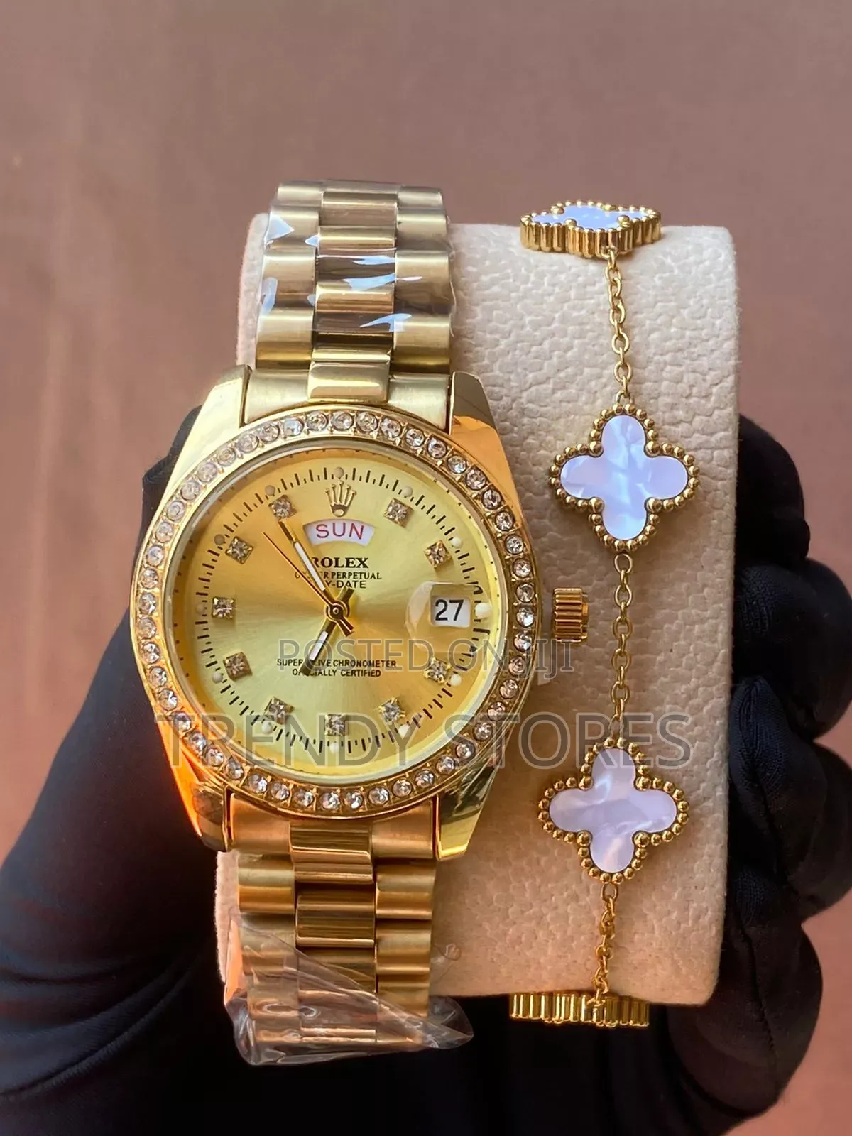 Gold Iced Ladies Rolex Watch With Bracelet