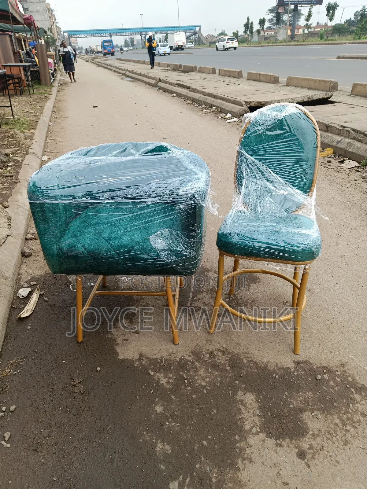 Manicure Seats, 2 Pieces Green and Gold 