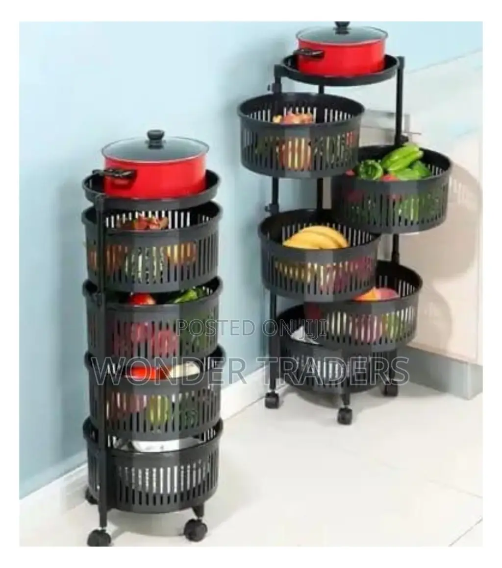 4-Layer Rotating Kitchen Storage Rack With Round Baskets.