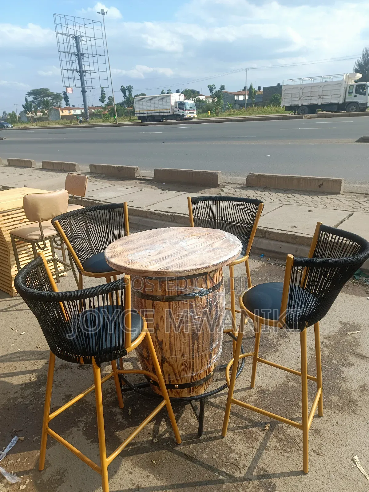 High Bar Set of Chairs and a Barrel Table 