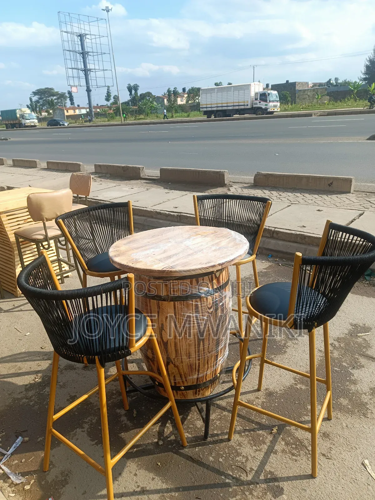 High Bar Set of Chairs and a Barrel Table 