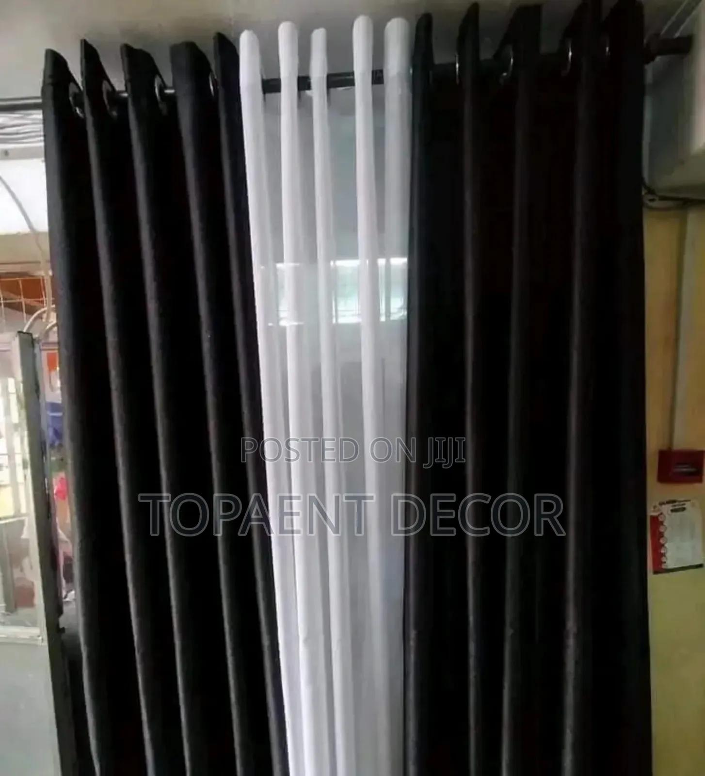 Affordable Black Door Curtains and White Sheers