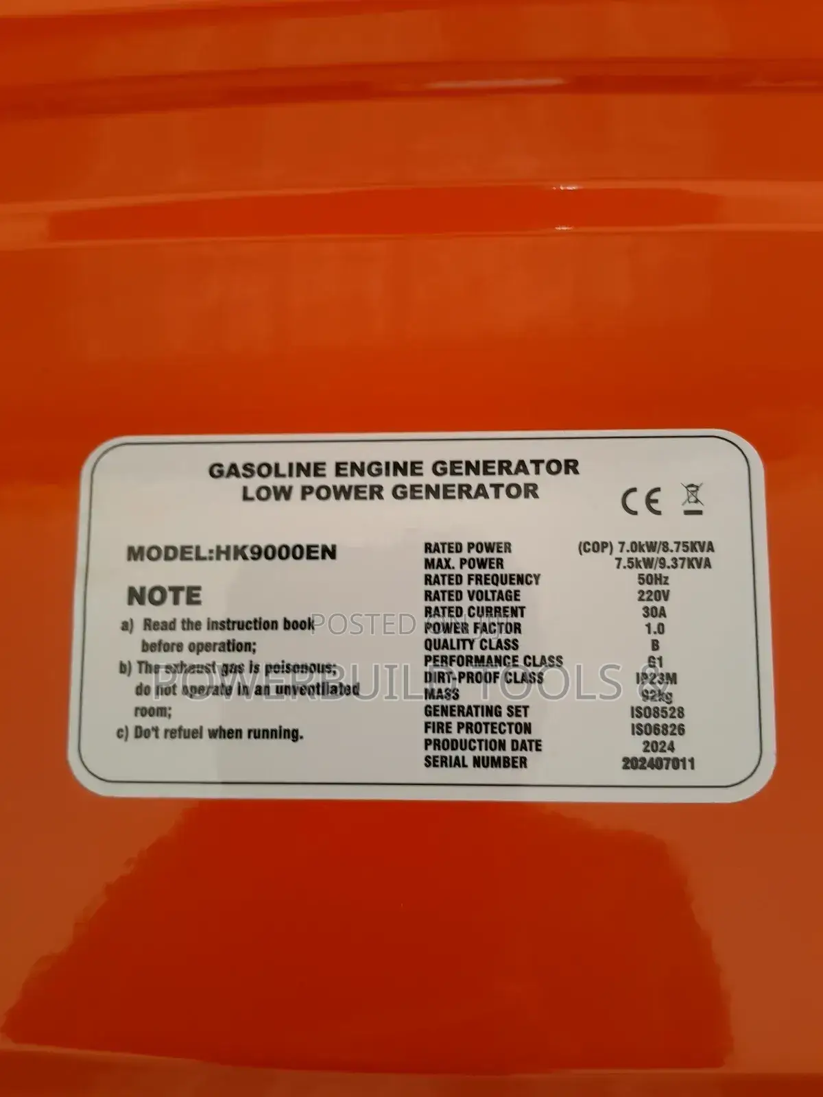 9kva Hisaki Single Phase Generator Petrol Powered