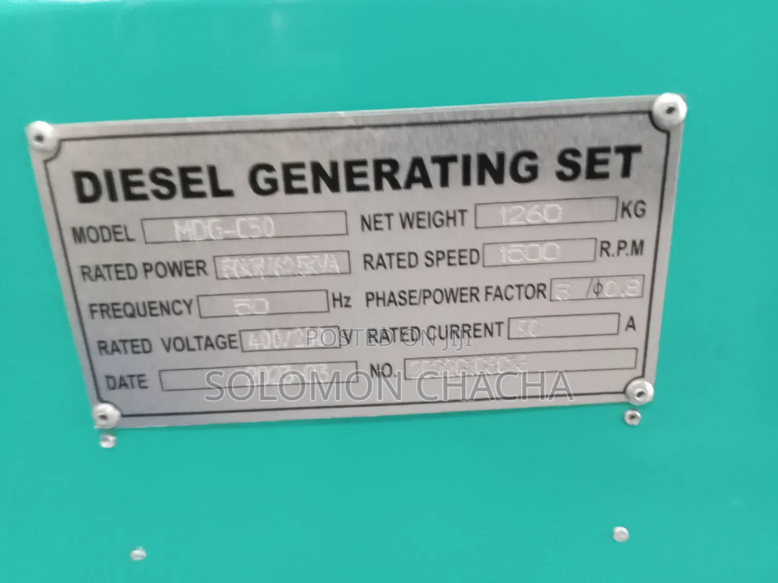 Stamford 62.5kva Motovario Italy Deisel Silent Generator