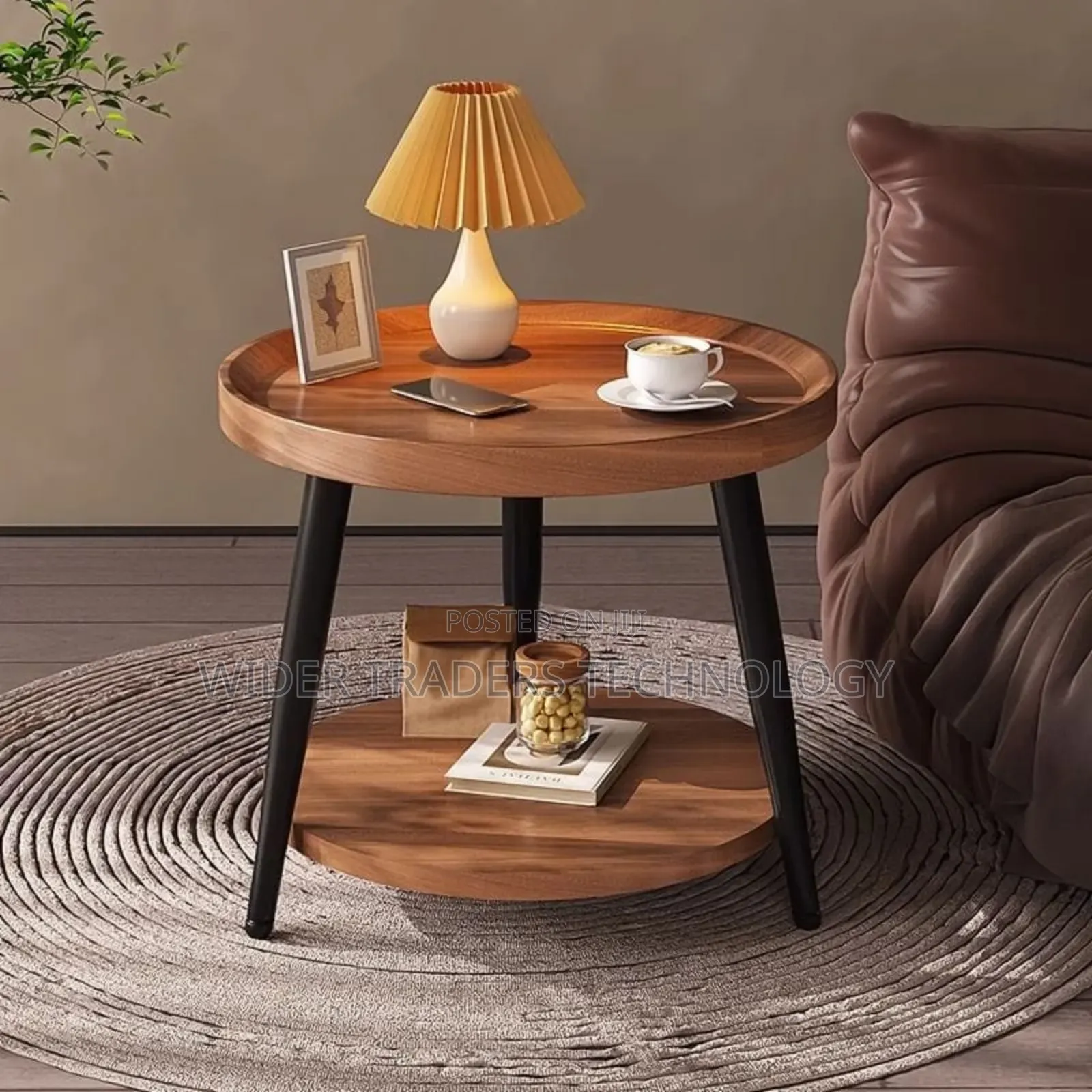 2 Layer Bamboo Round Coffee Table Nordic Minimalist