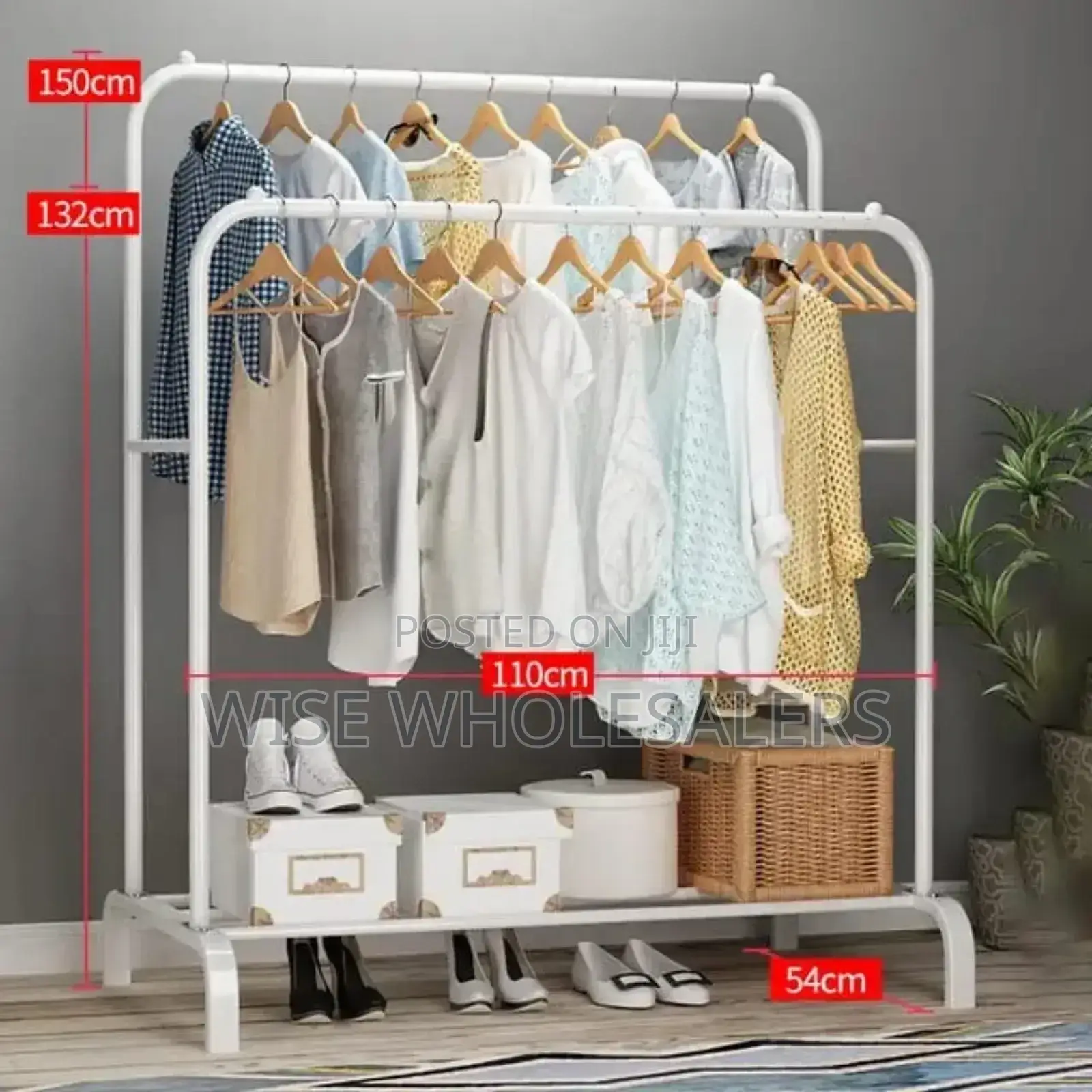 * Curved Double Clothes Rack With 2 Bottom Shelf Organizer