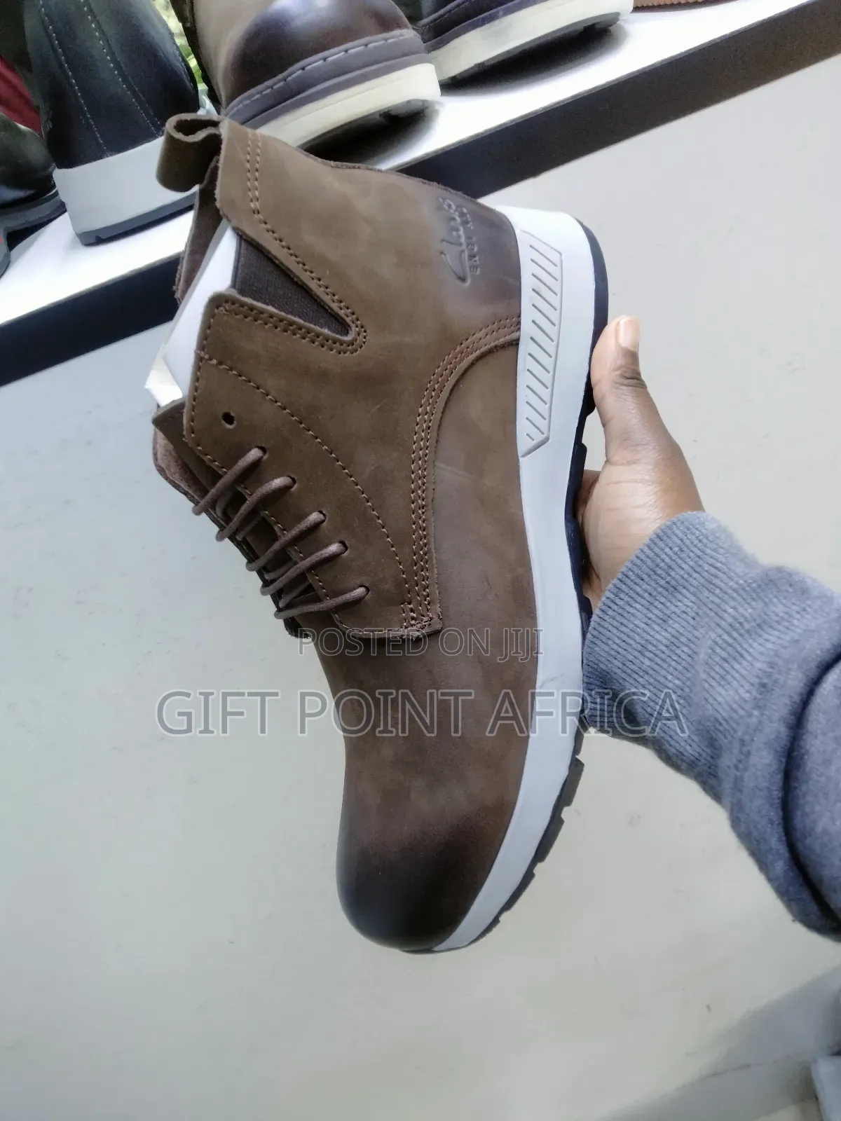 Coffee Clarks Leather Casual Boots for Men