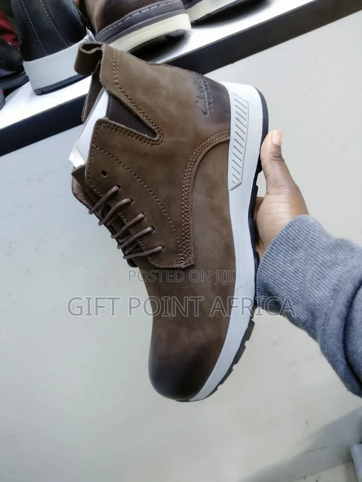 Coffee Clarks Leather Casual Boots for Men