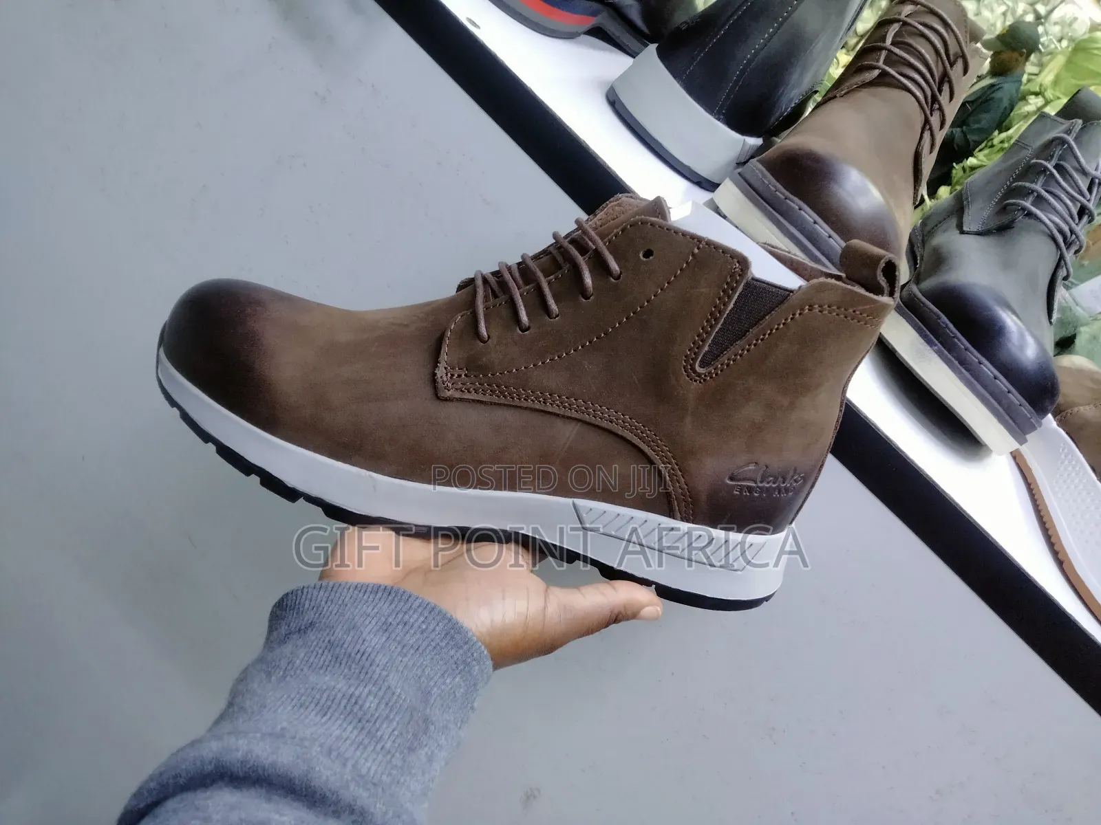 Coffee Clarks Leather Casual Boots for Men