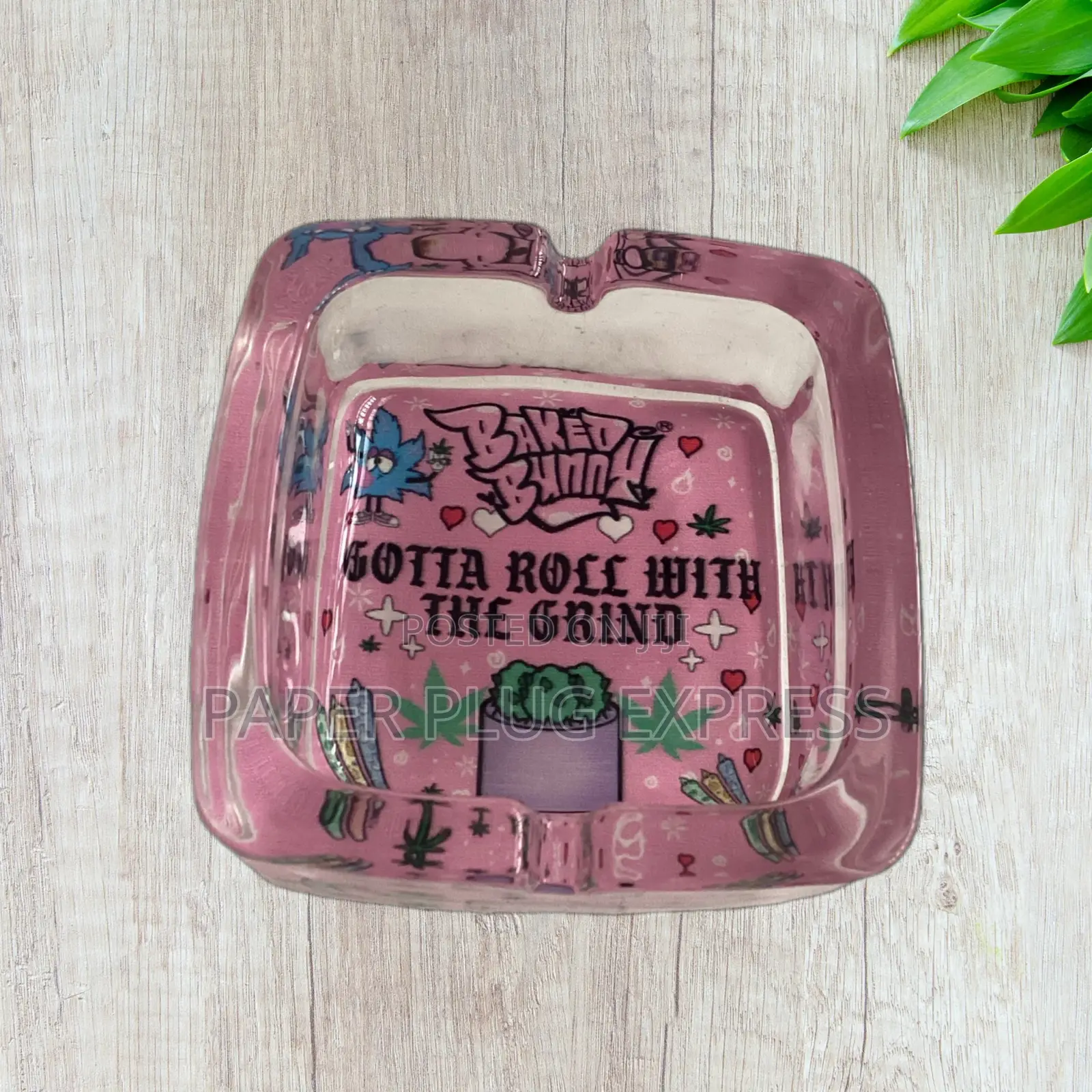 Baked Bunny Art Square Glass Ashtray 90mm