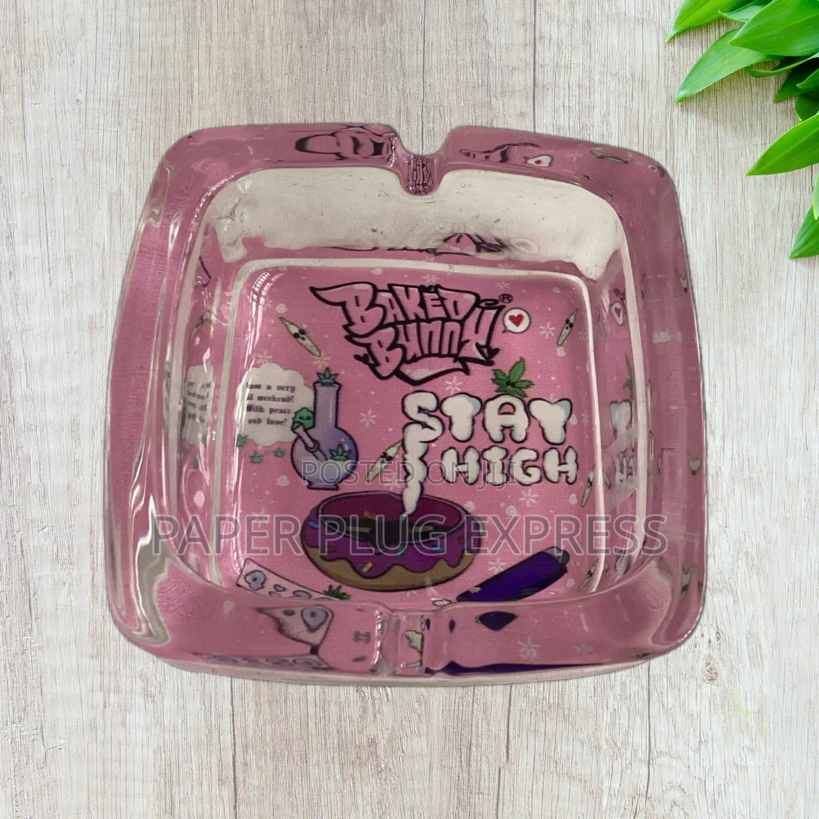 Baked Bunny Art Square Glass Ashtray 90mm