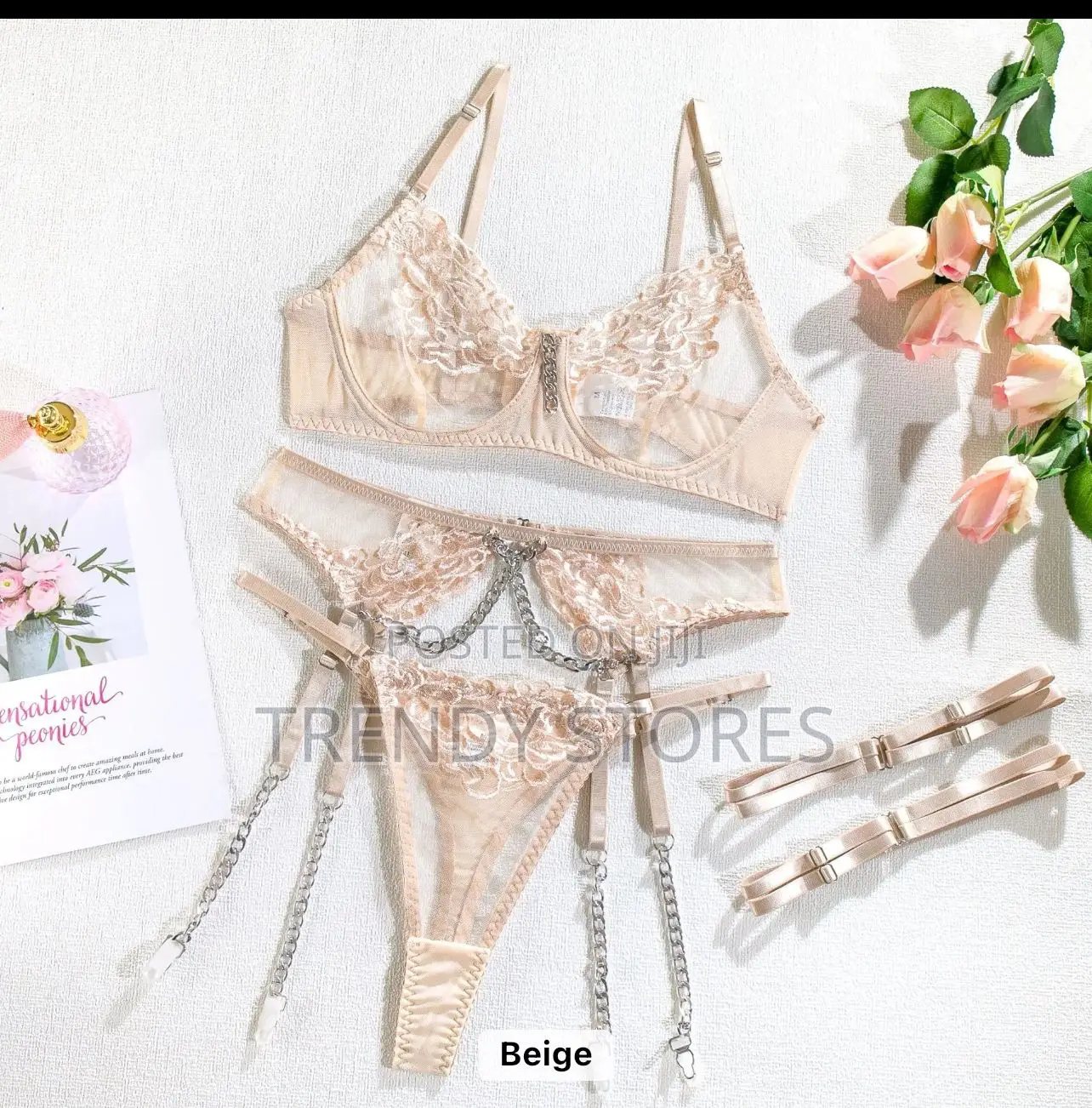 Beige Garter Lingerie Set