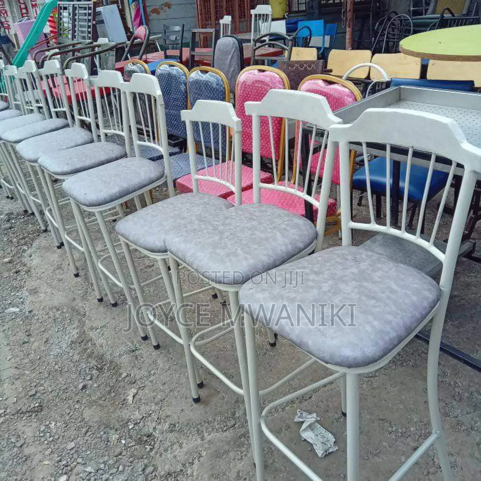 High Bar Chairs, Powder Coated White and Grey.