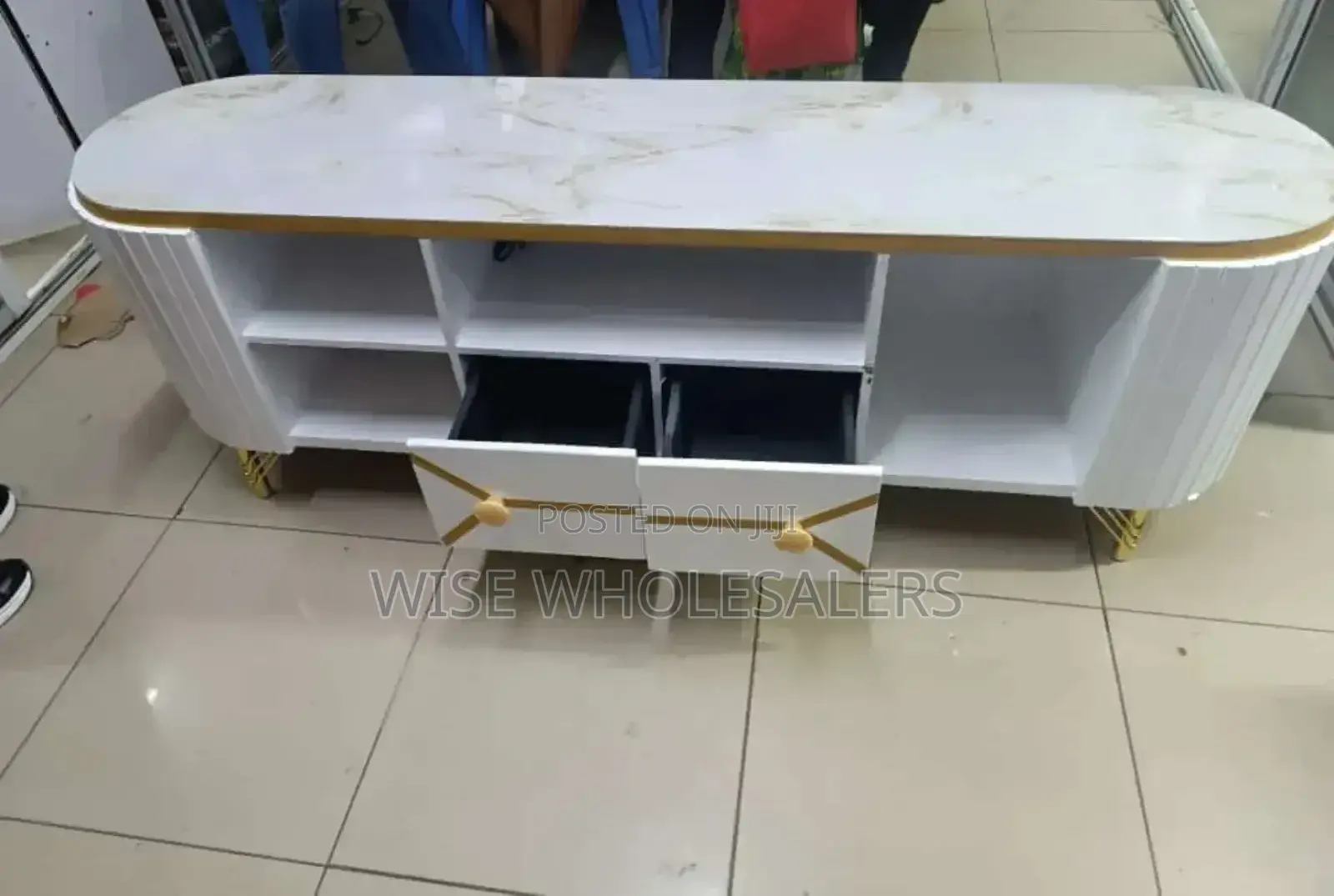 White ,Gold Themed Tv Stand Available