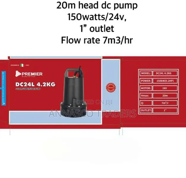 Premier Solar Submersible Pump 20M Lift Height DC Solar Pump