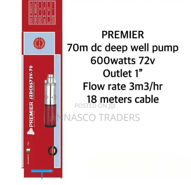 Premier 70M DC Deep Well Solar Water Pump 600watts 72V 1" Ou