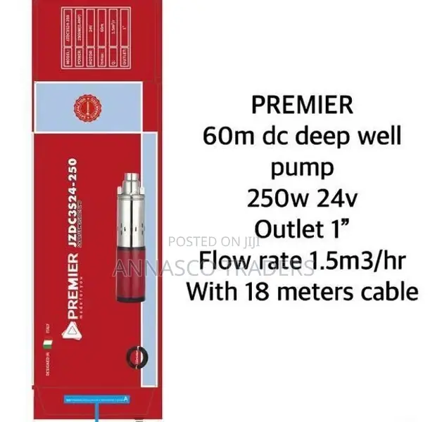 Premier Solar Submersible DC Pump 60M Lift 250W 24V Flow Rat