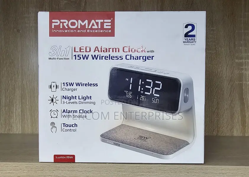 Promate Lumix-15w Multi-Function LED Alarm Clock