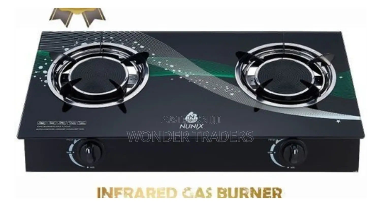 2 Burner Glass Top Gas Cooker Infrared Double Burner