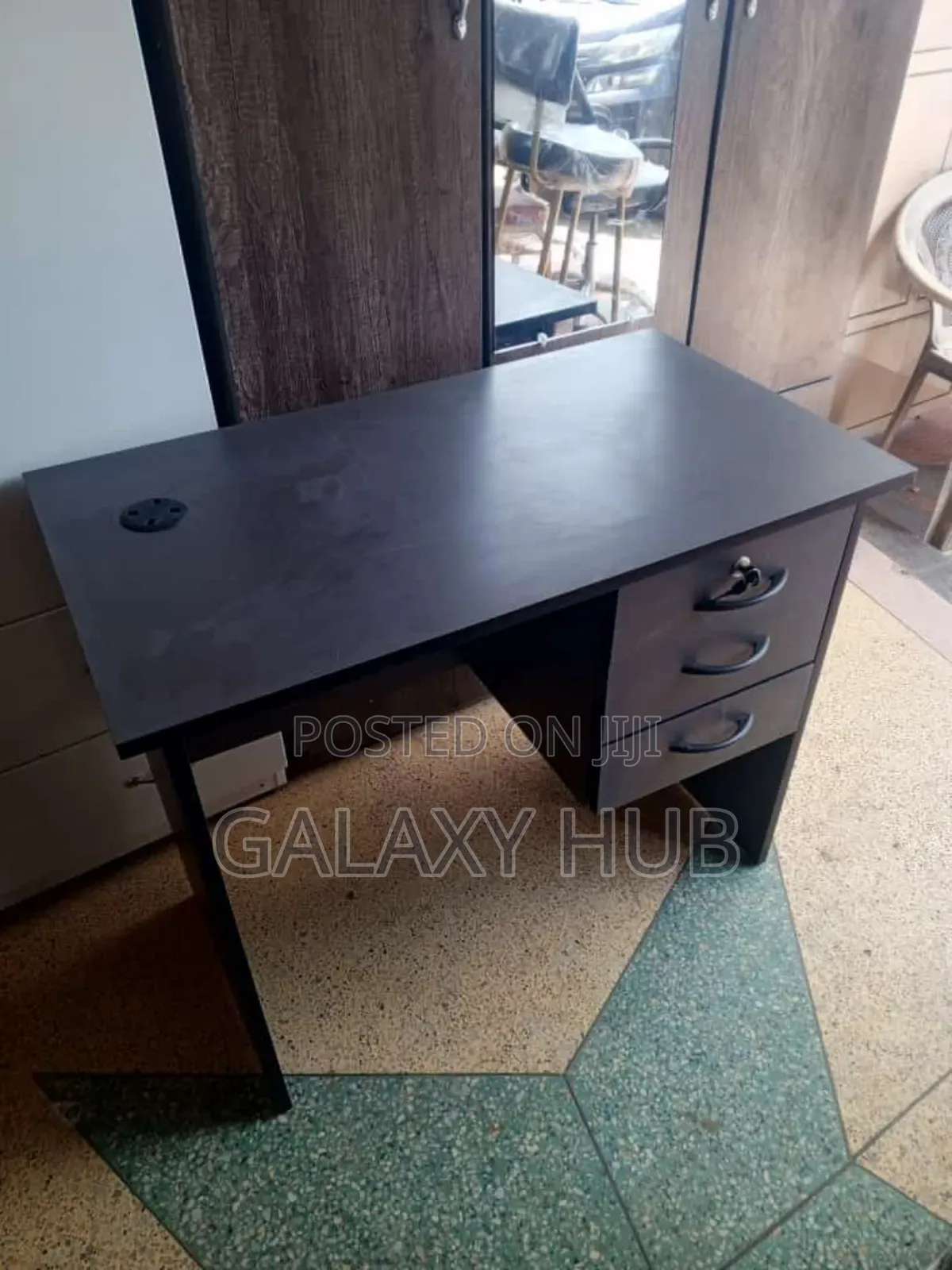 Black Home And Office Wooden Desk With Drawers