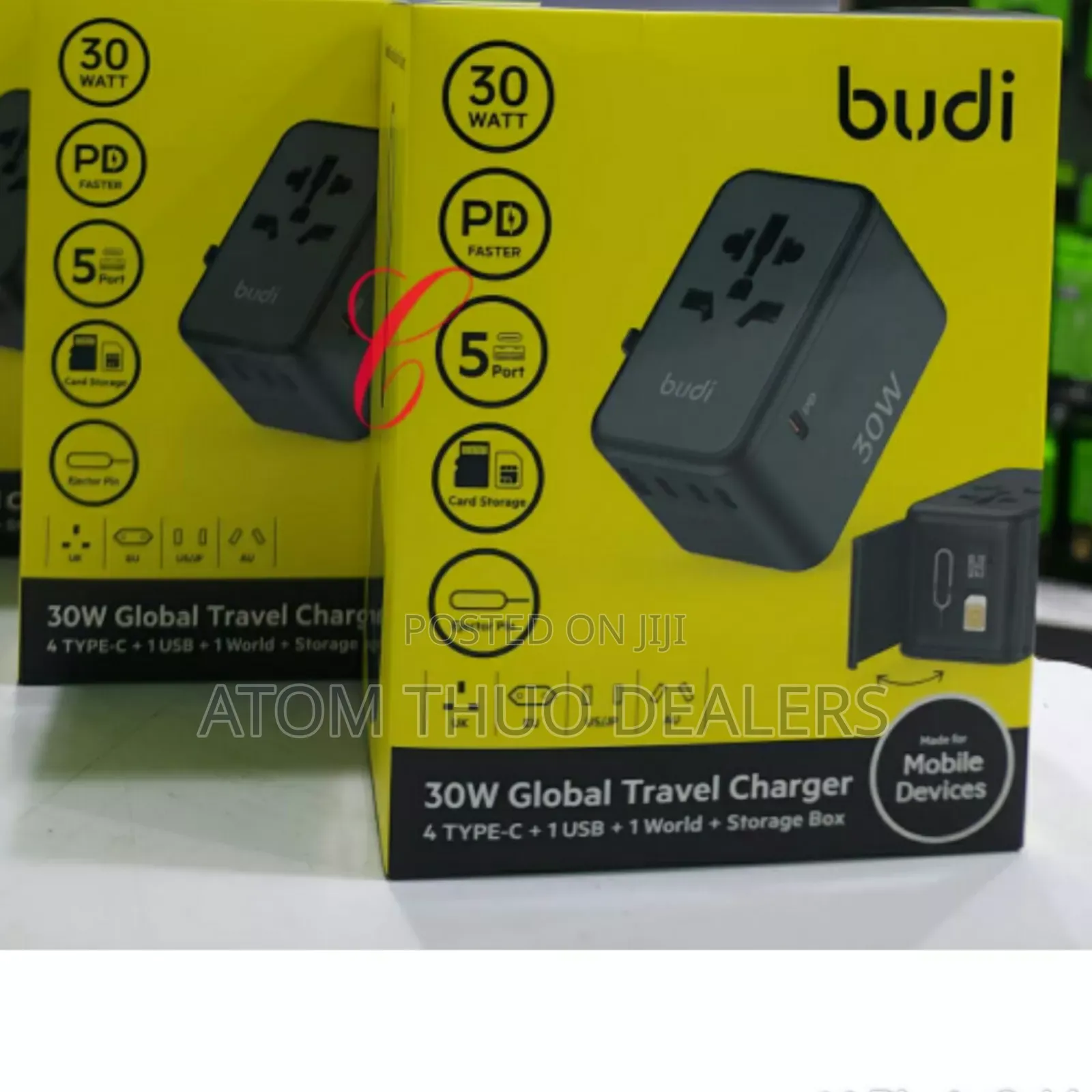 Budi AC355B30 Global Travel Charger With 4 Typec+1USB+1world