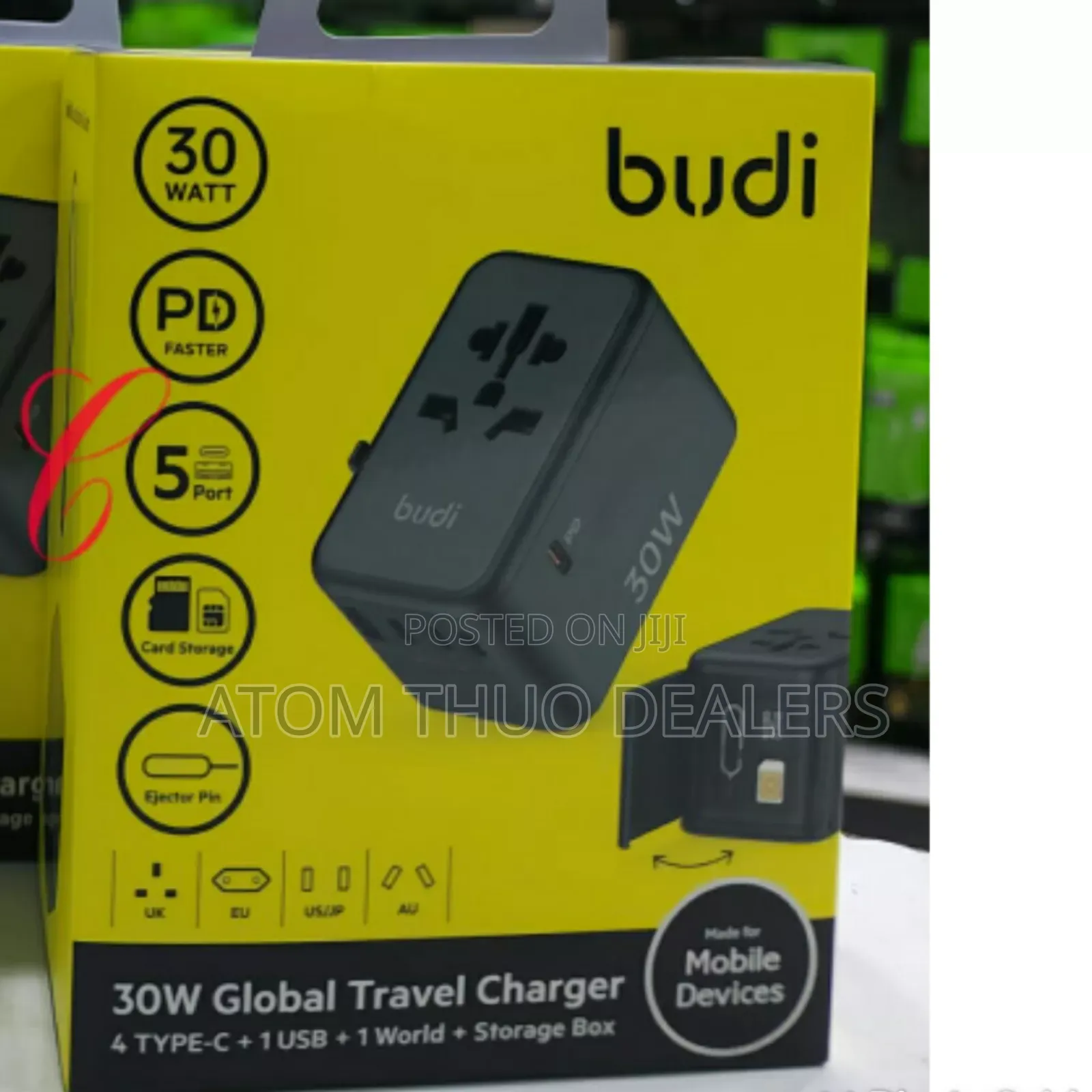 Budi AC355B30 Global Travel Charger With 4 Typec+1USB+1world