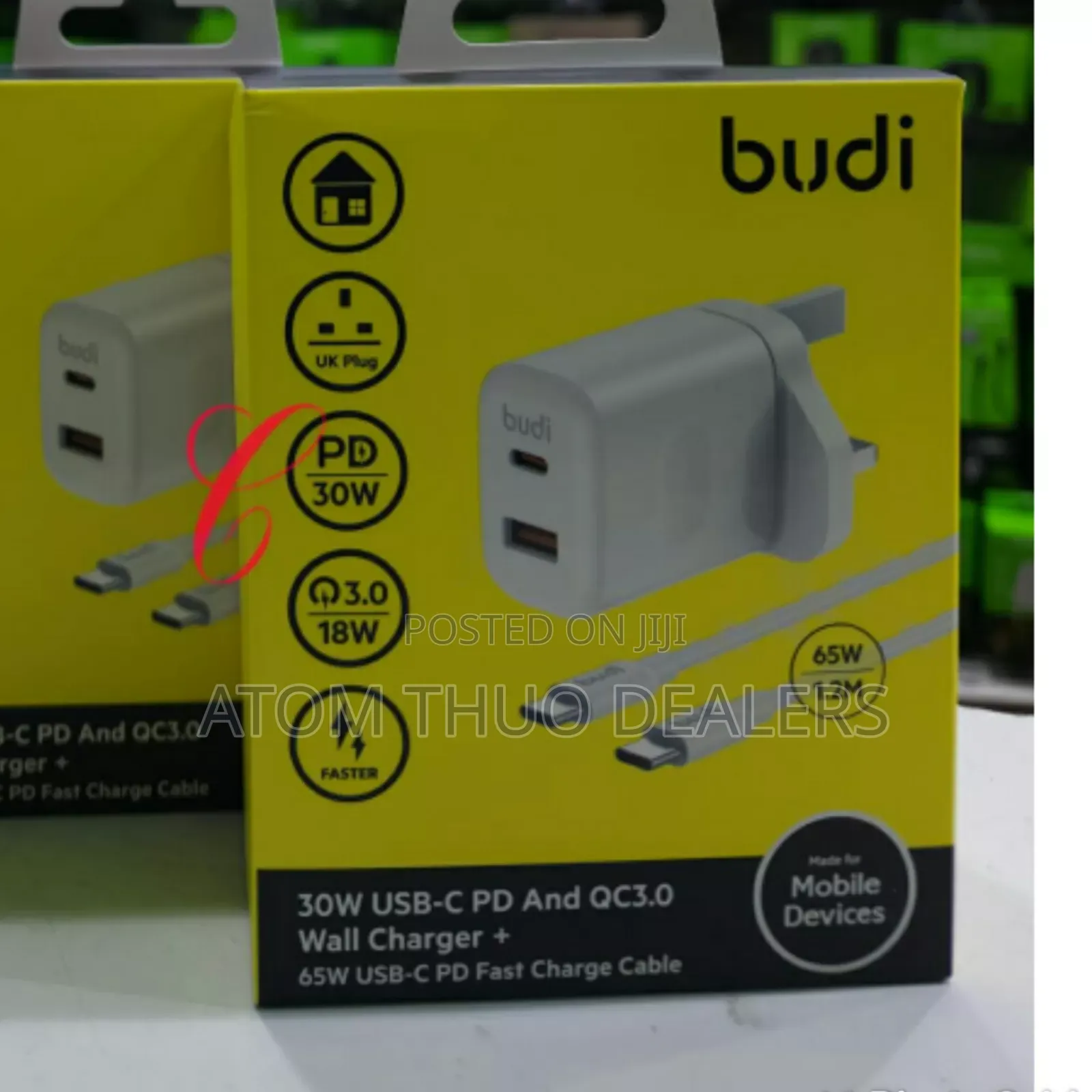 White Budi AC306UTTW30 USB-C Wall Charger