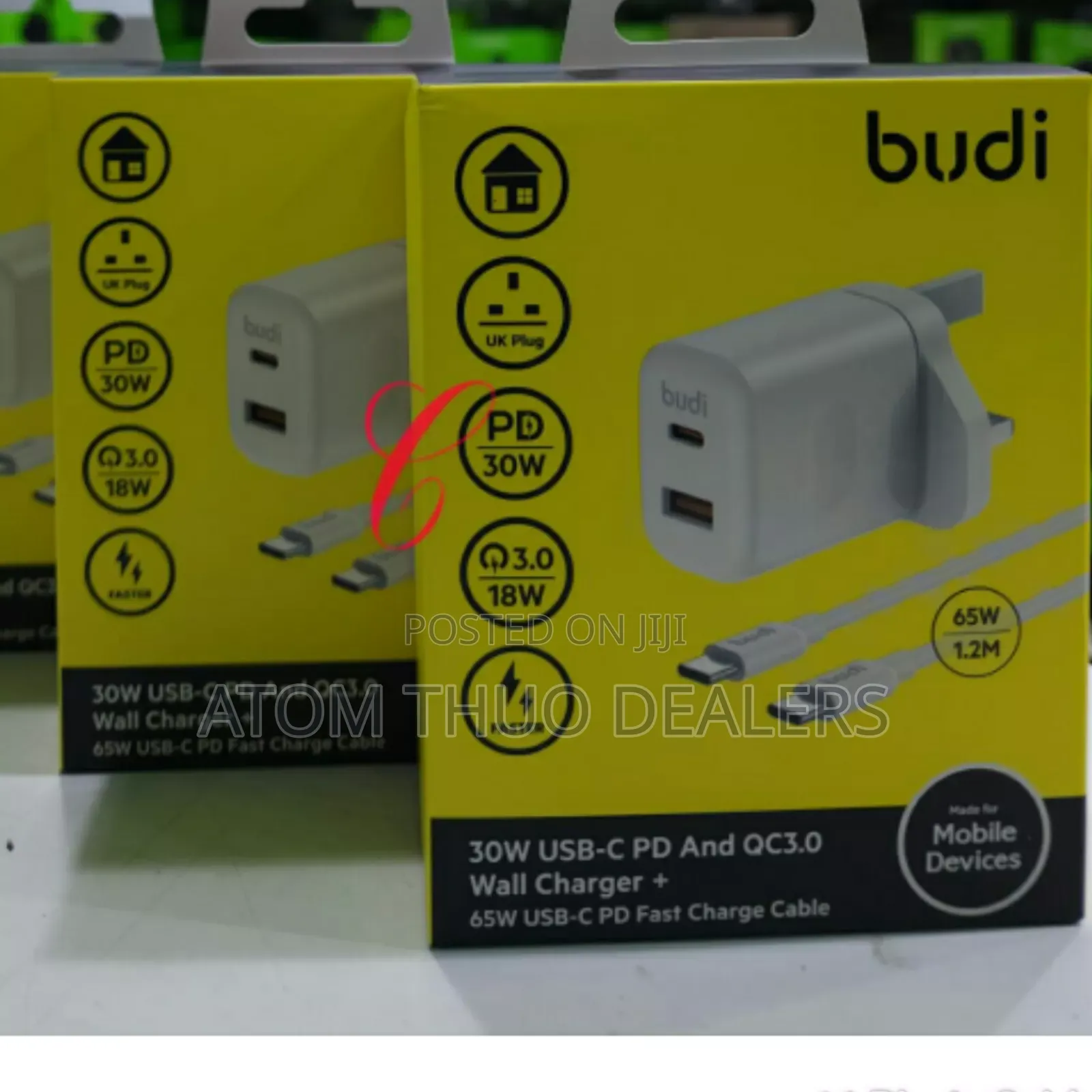 White Budi AC306UTTW30 USB-C Wall Charger