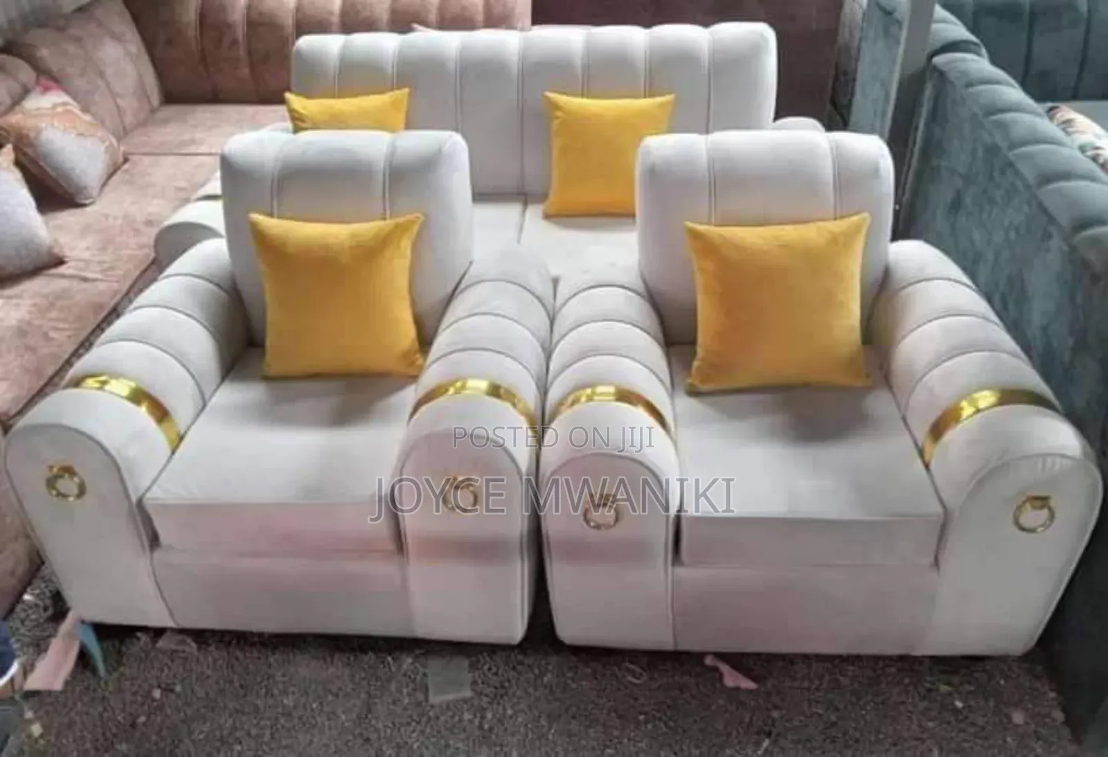 Sofa Set, Cream White 5 Seater 