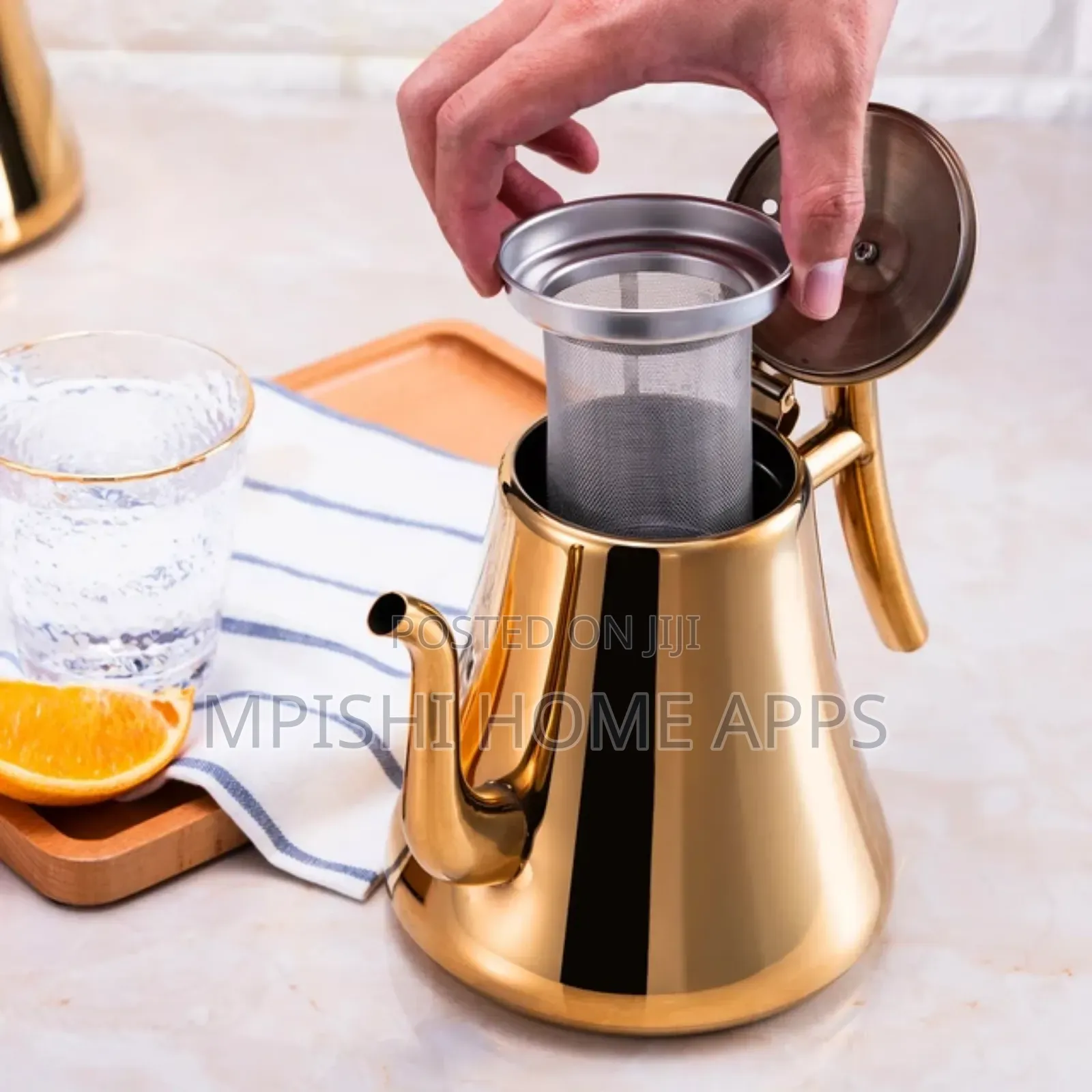 2ltrs Gold Tea Pot Stainless Steel