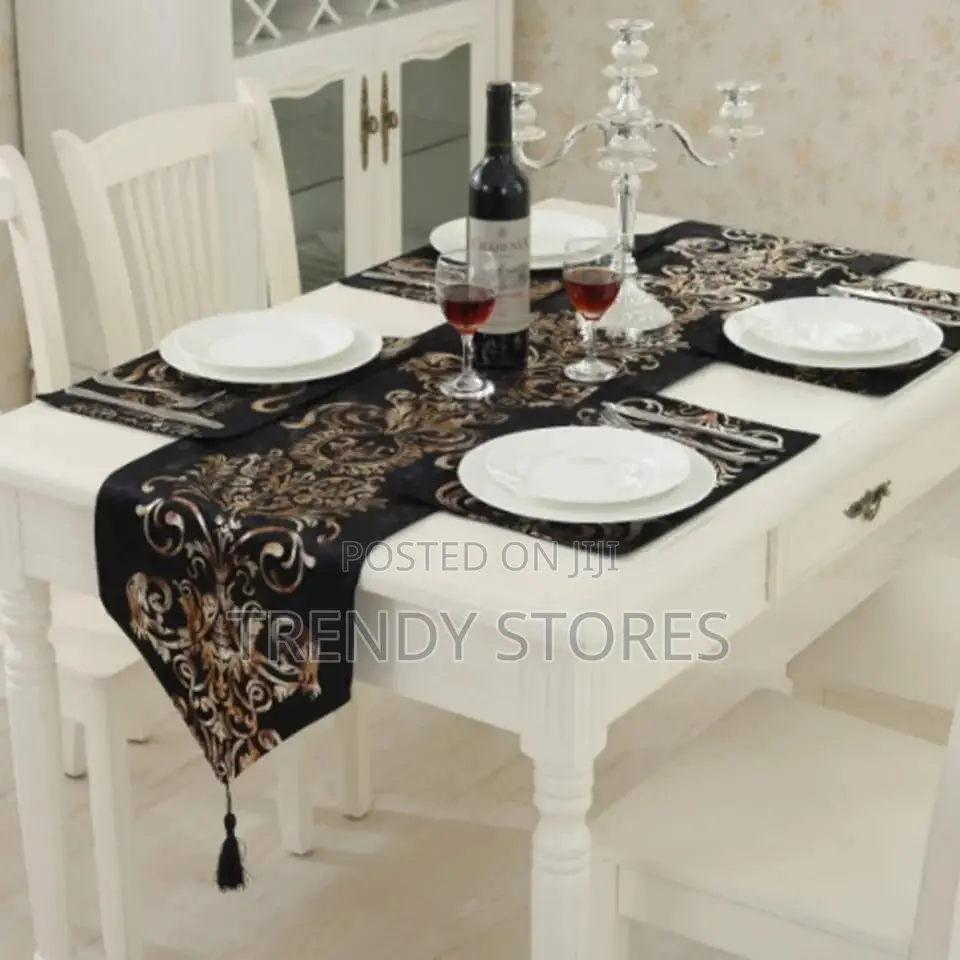 Gold Pattern Table Runner With Matching Mats