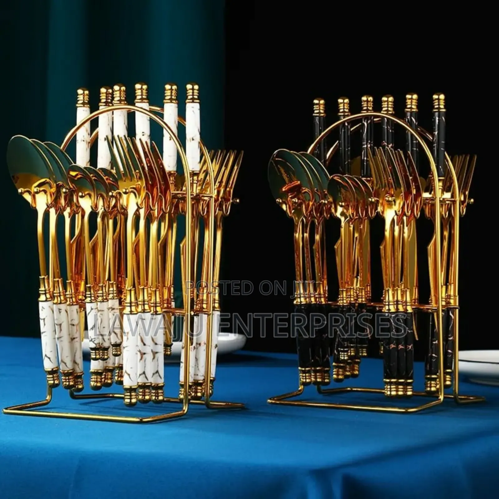 24 PCS Ceramic Handle Golden Cutlery Set