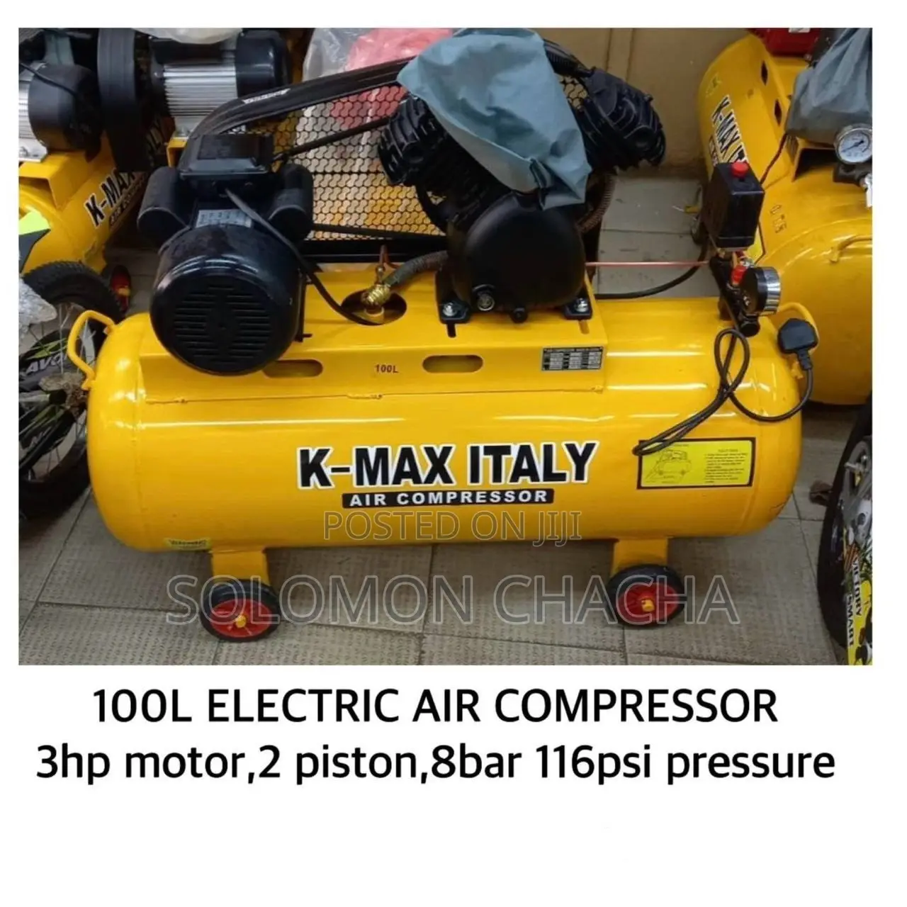 100L Electric Air Compressor 3HP 2 Piston 8 Bar 116 Psi