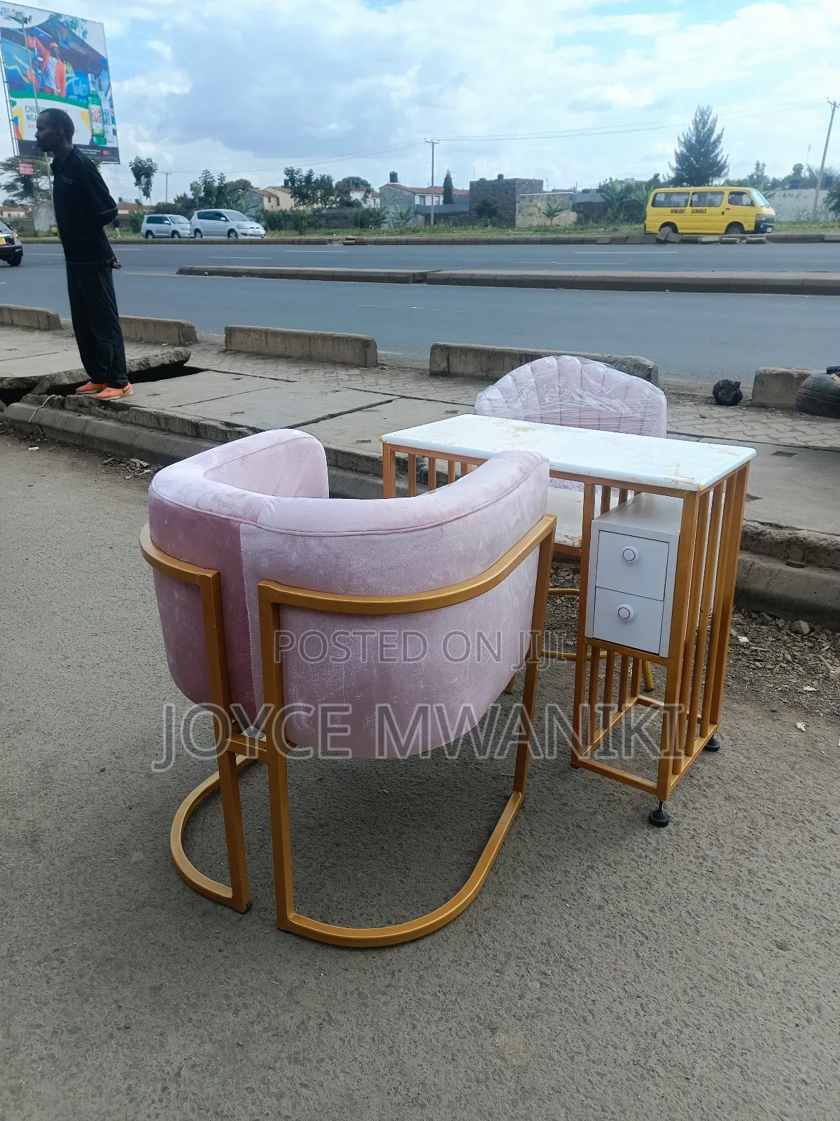 Manicure Set, Gold And Pink With Marble Table