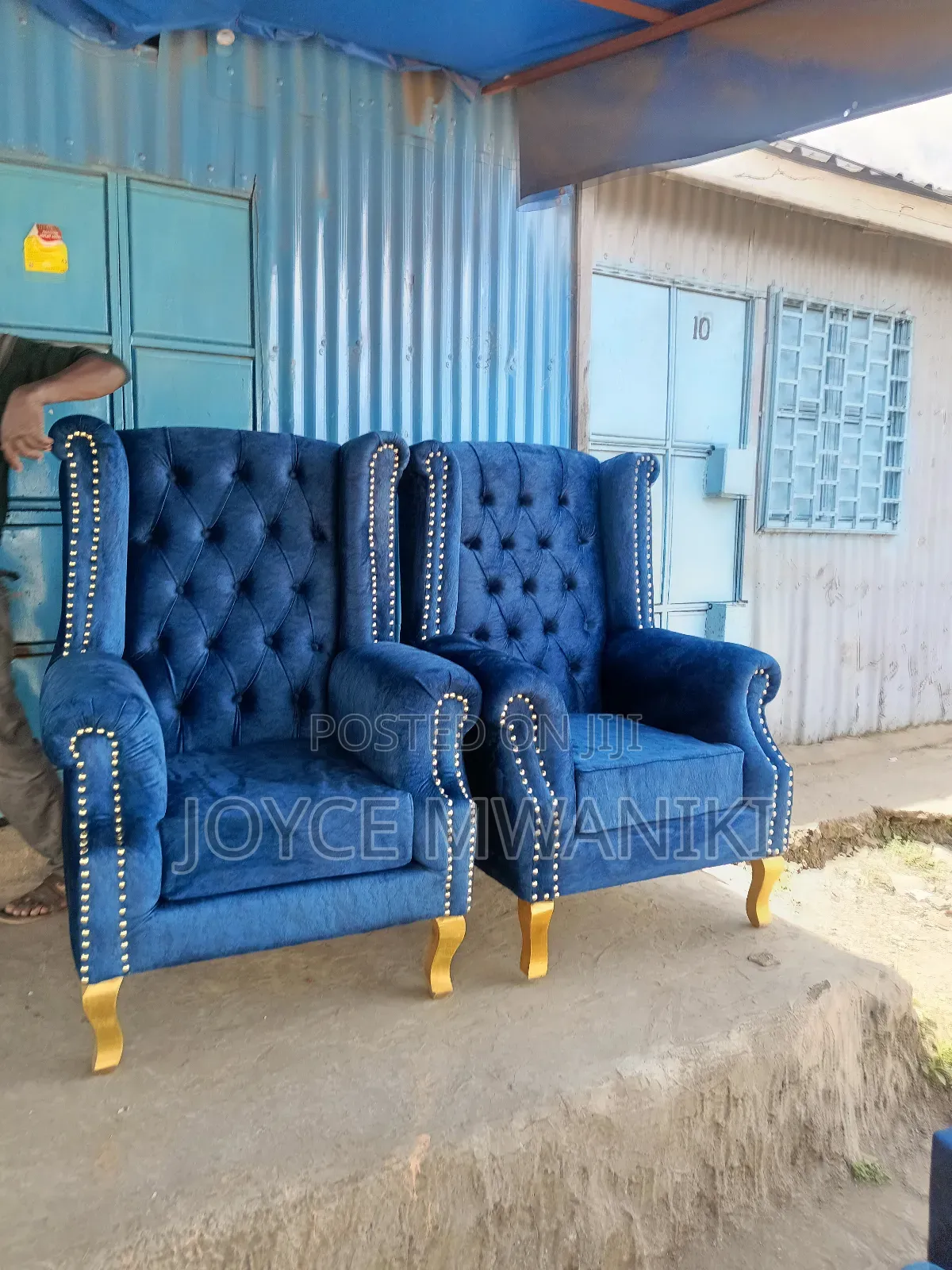 King Chairs or Pedicure Seats, 2 Pieces, Navy Blue 