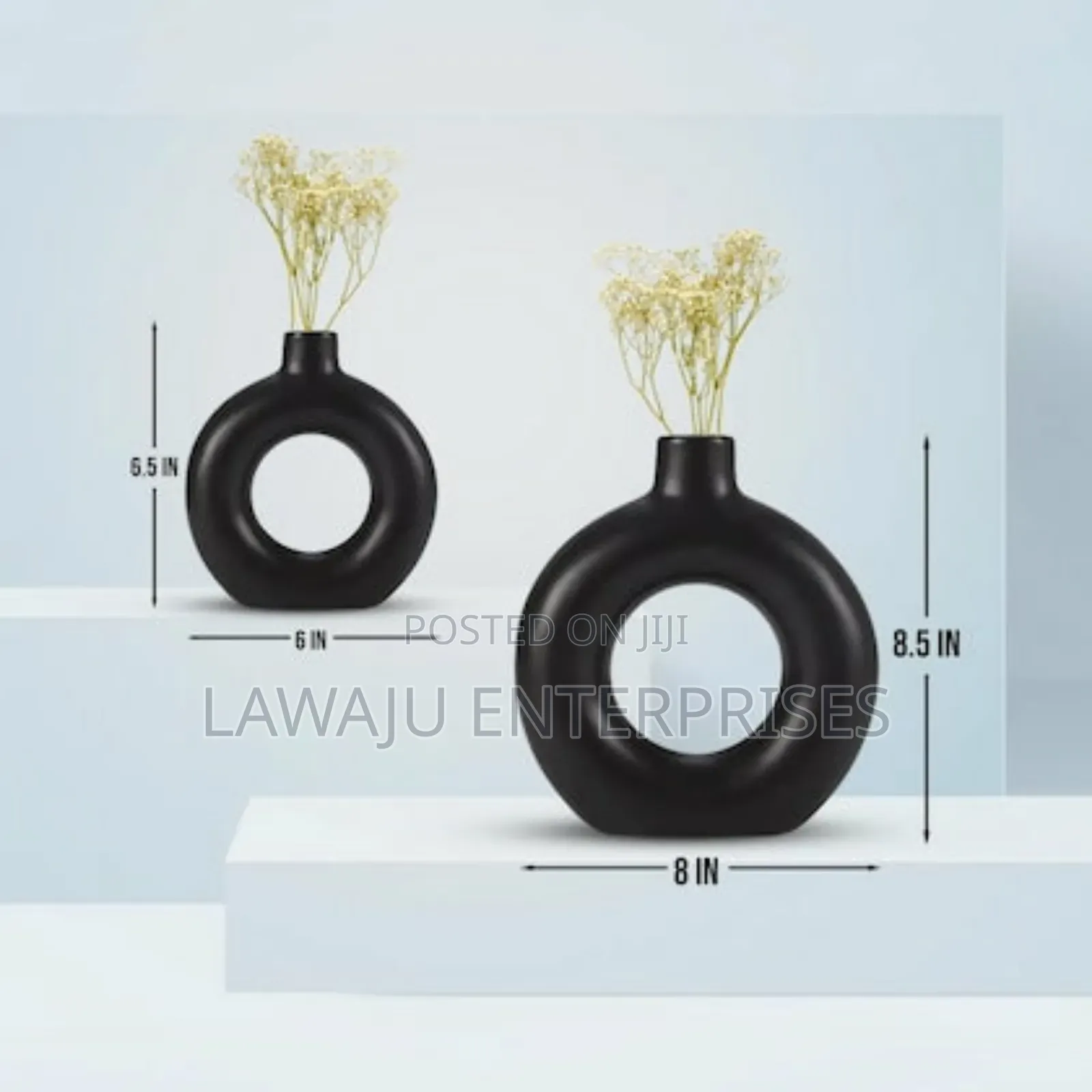 2 in 1 Black Donut Shape Porcelain Vase
