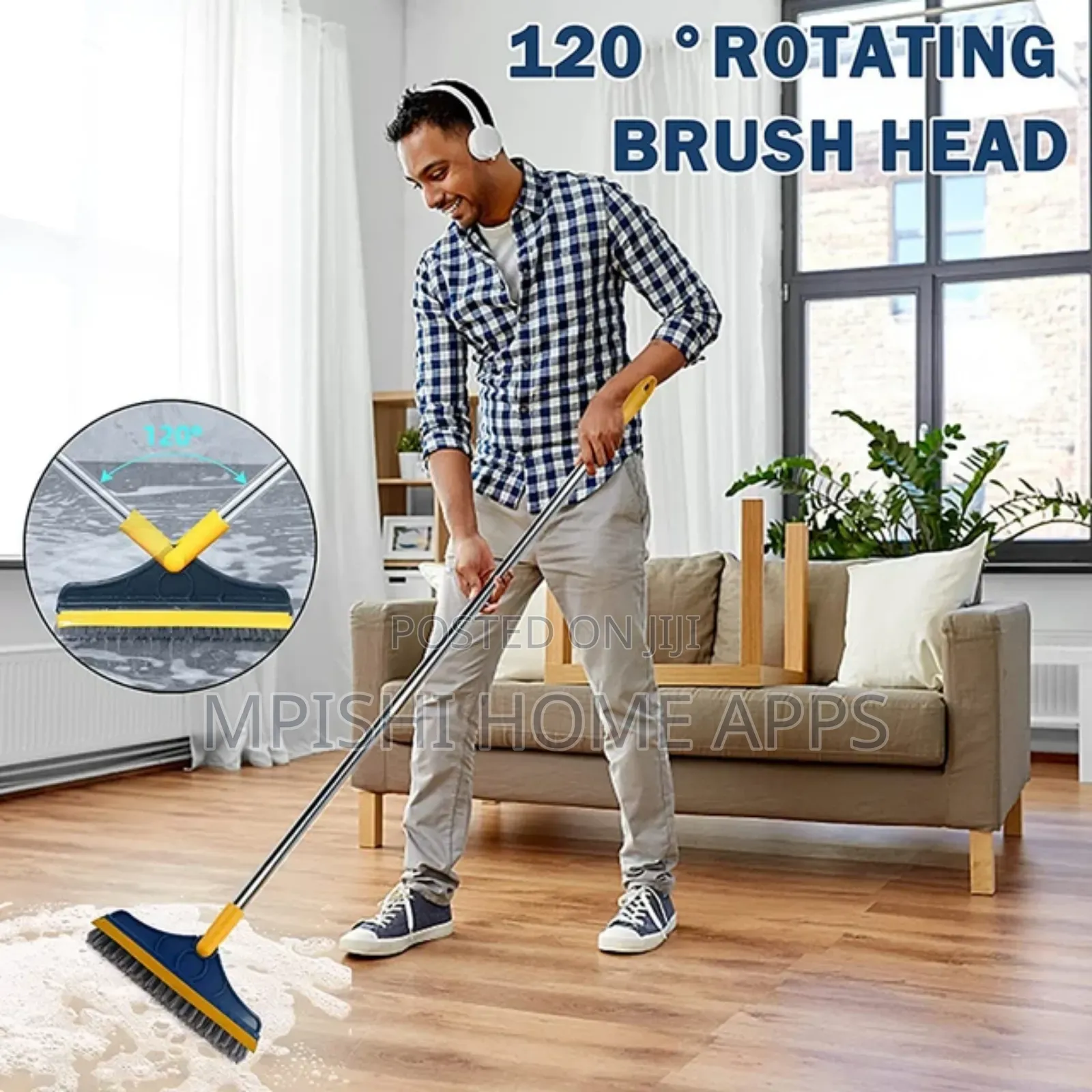 2 Sided Cleaning Brush, 23x112cm Long Handle Flexible Joint