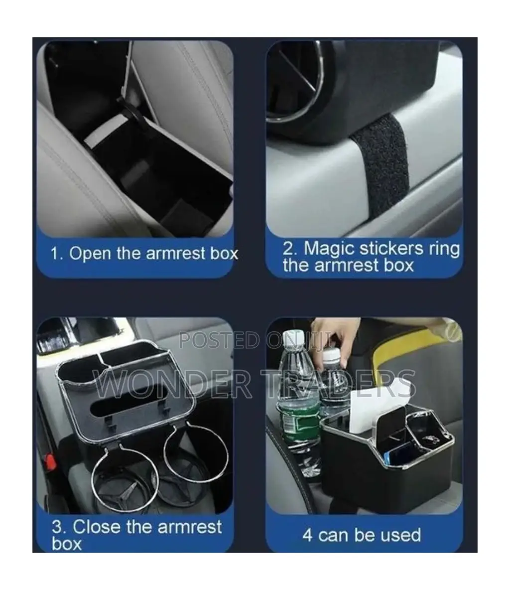 Car Armrest Storage Box With Cup Holder and Tissue Holder*