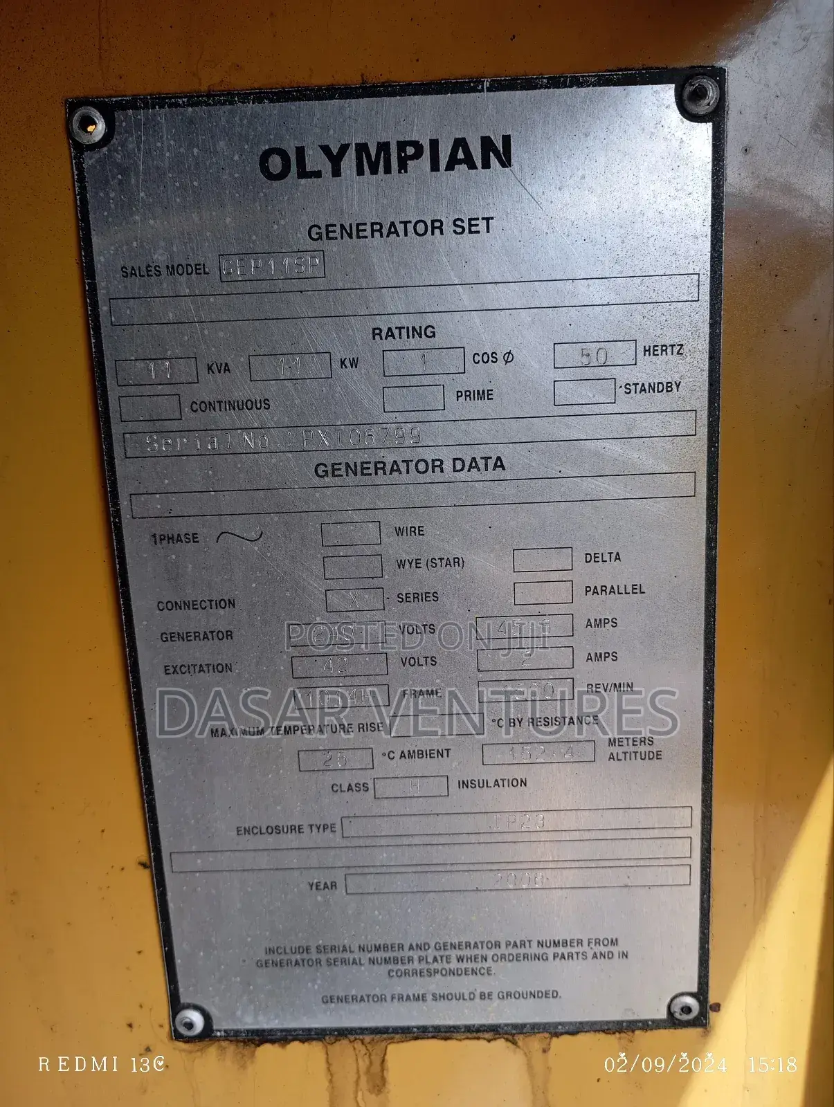Ex Uk Generator 13kva Three Phase Perkins