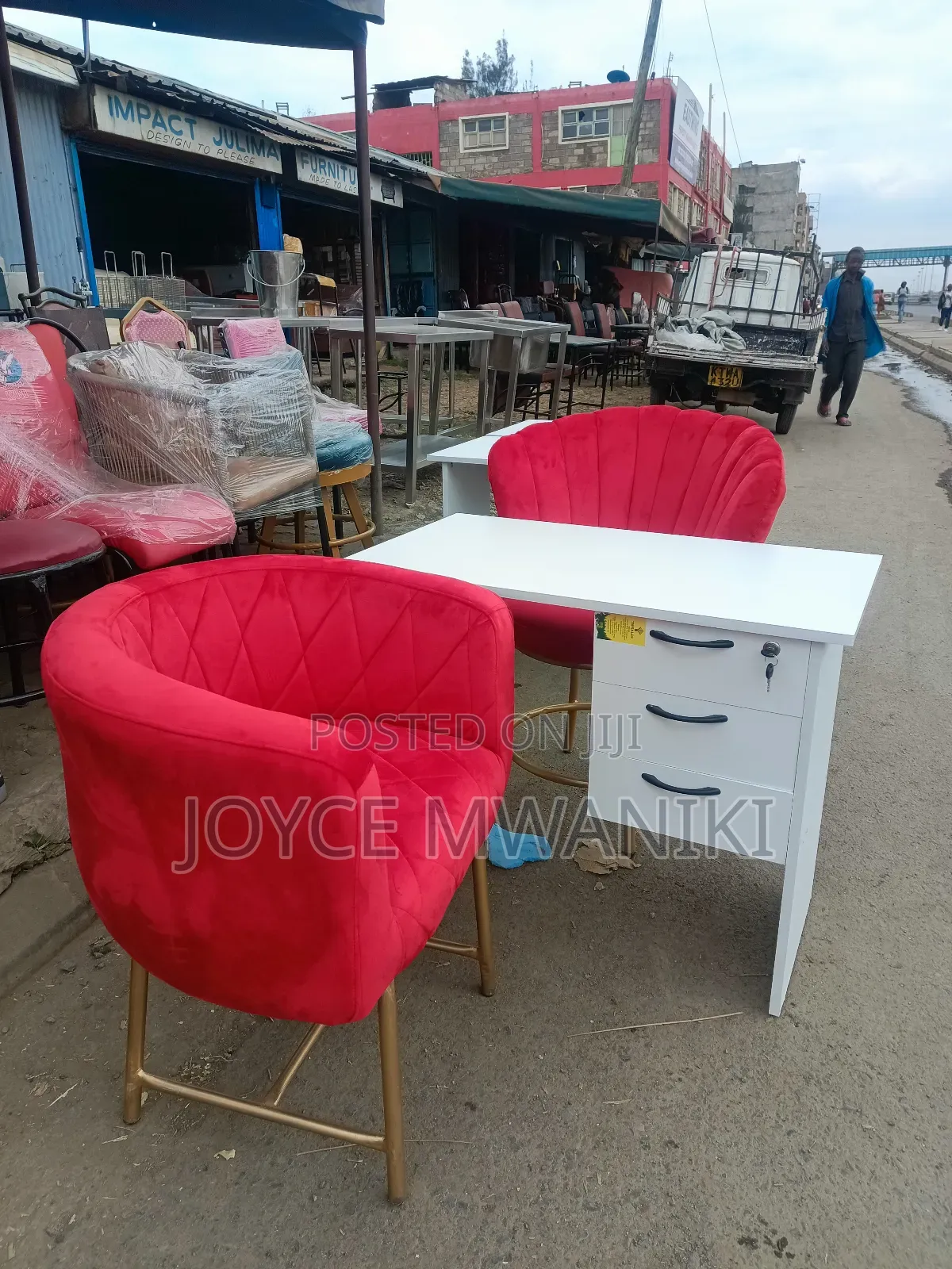 Manicure Set, 2 Seats Hot Red and a White Table 