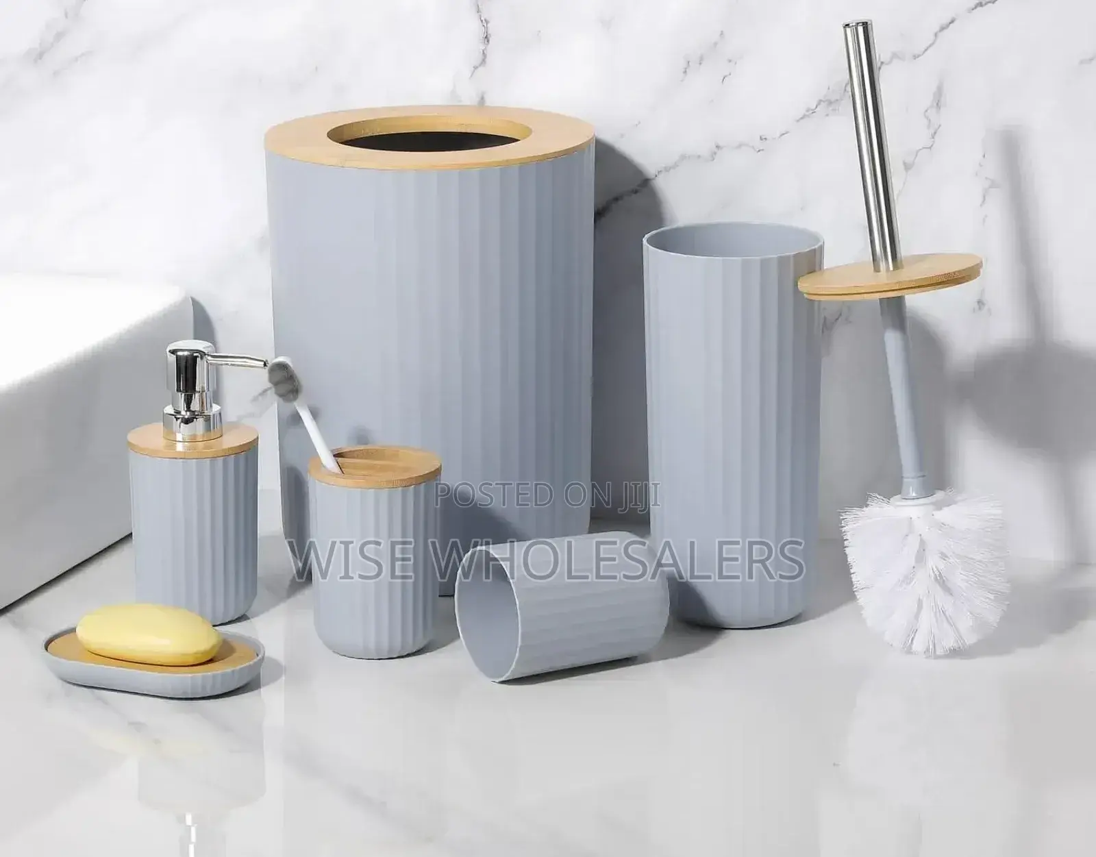 *6 in 1 Bathroom Accessories Set With Wooden Ring* * 