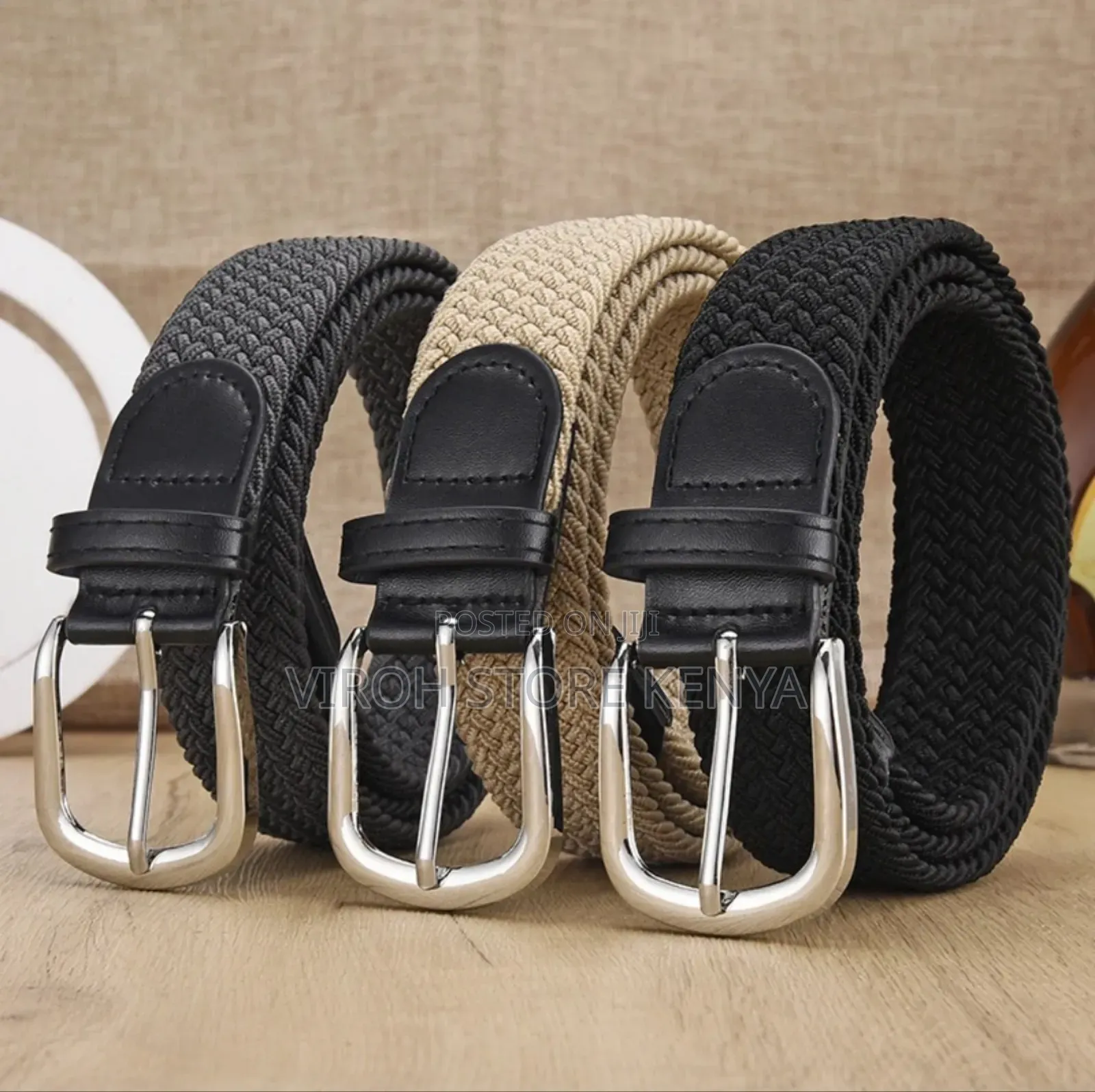 Stretchable Braided Cotton Belt For Men/Women Black Brown