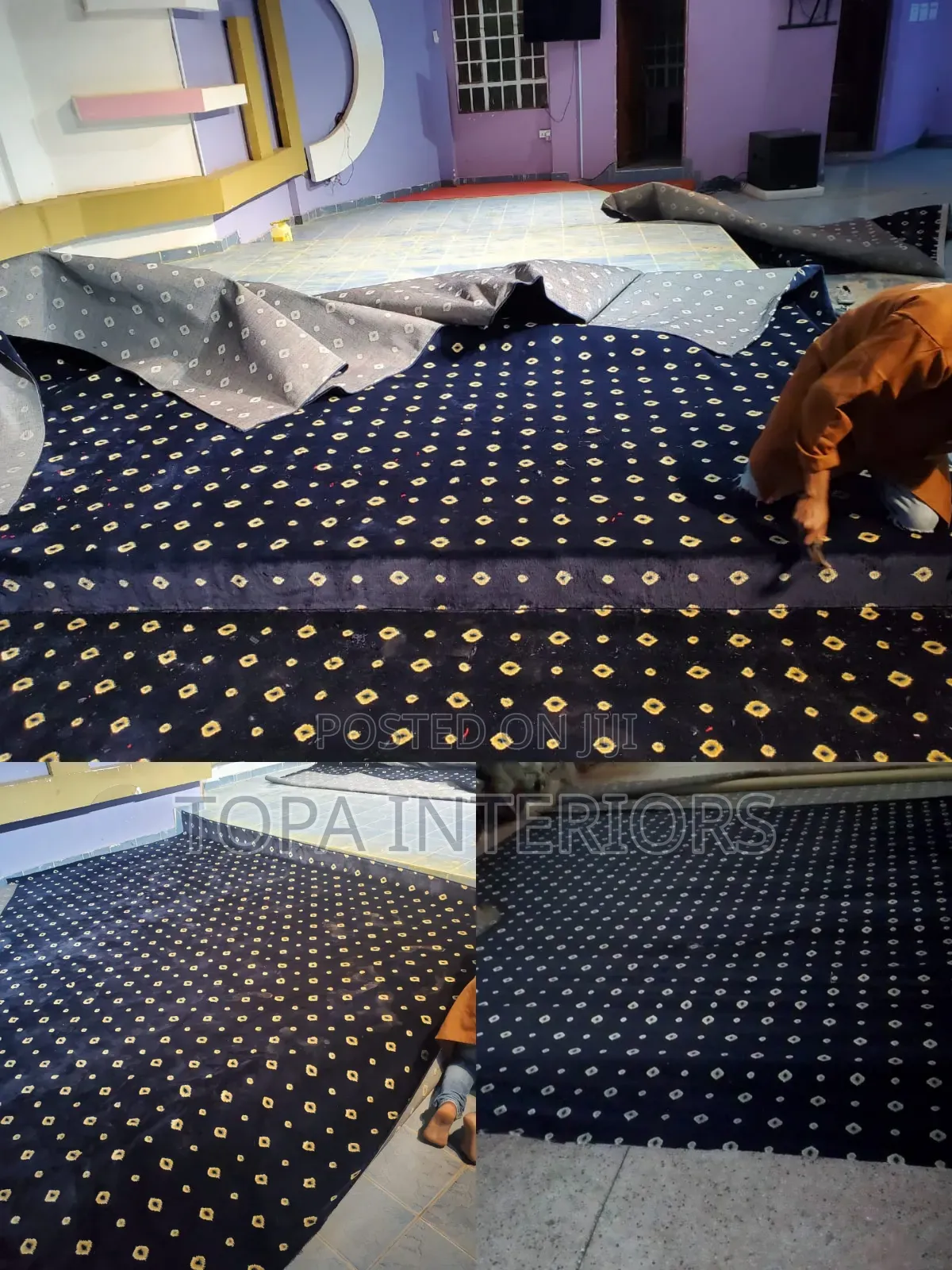 Dotted Navy Blue Office Floor Carpets and Church Carpets