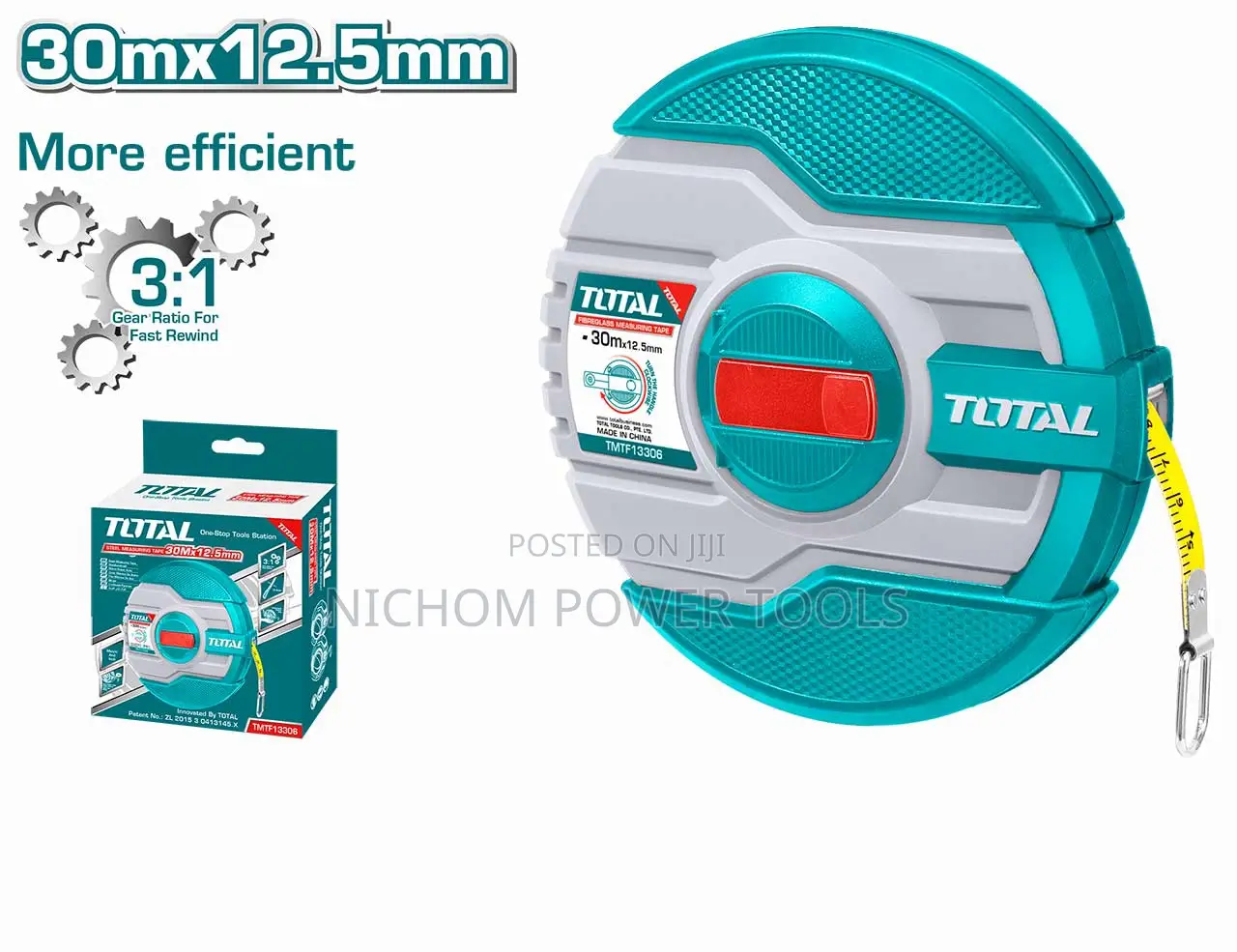 Total TMTF13306 Fibreglass Measuring Tape 30mx12.5mm