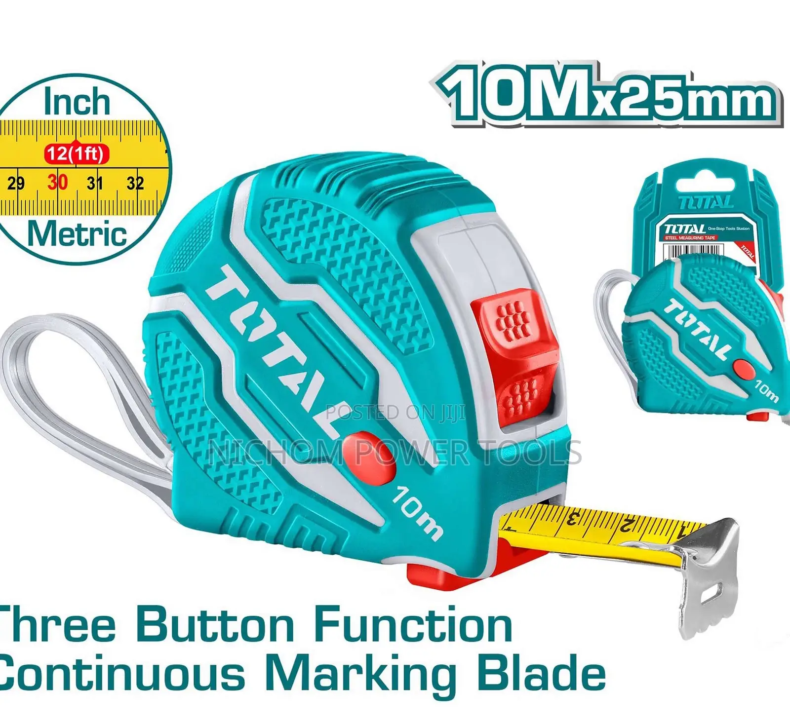 Total TMT126101 Steel Measuring Tape 10mx25mm