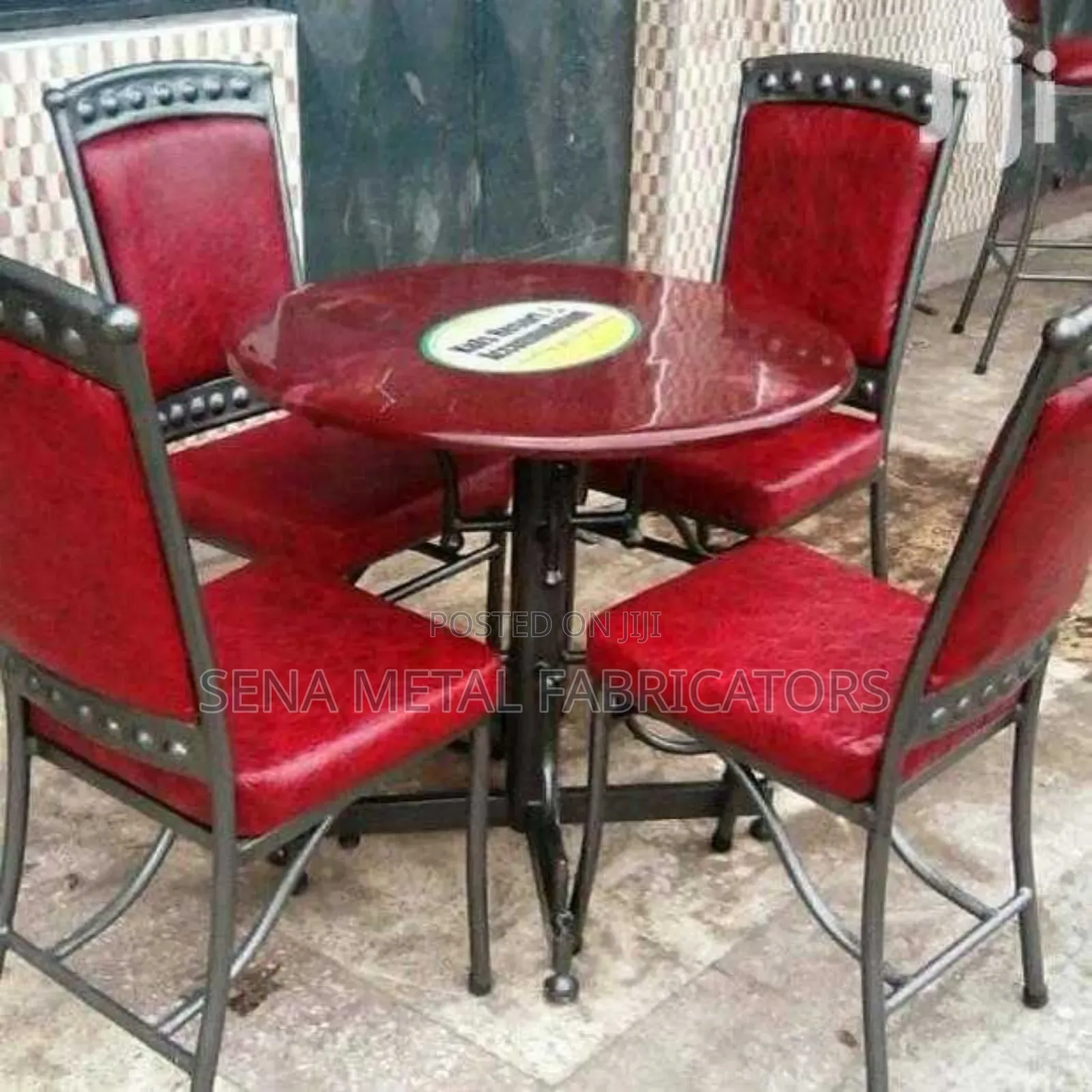 Restaurant Set of 4 Chairs and Table. Red Colour.