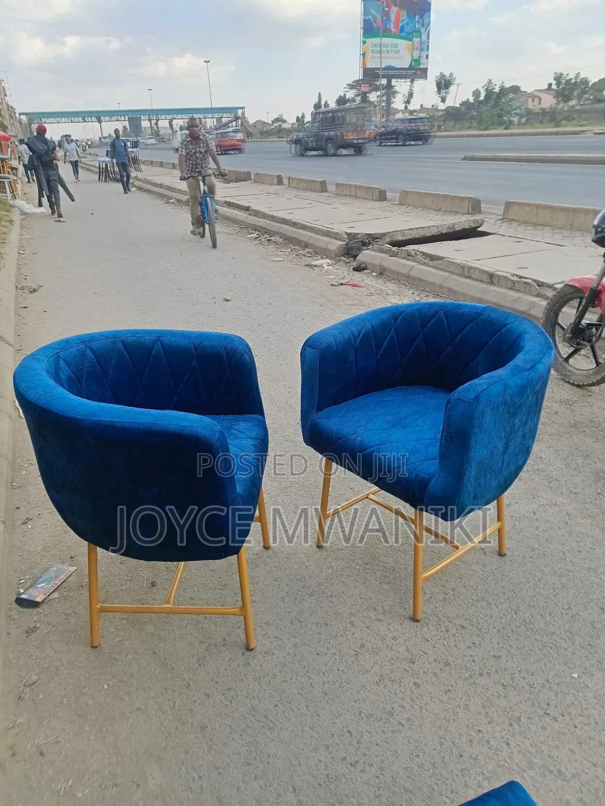 Styling Chairs, Navy Blue and Gold 